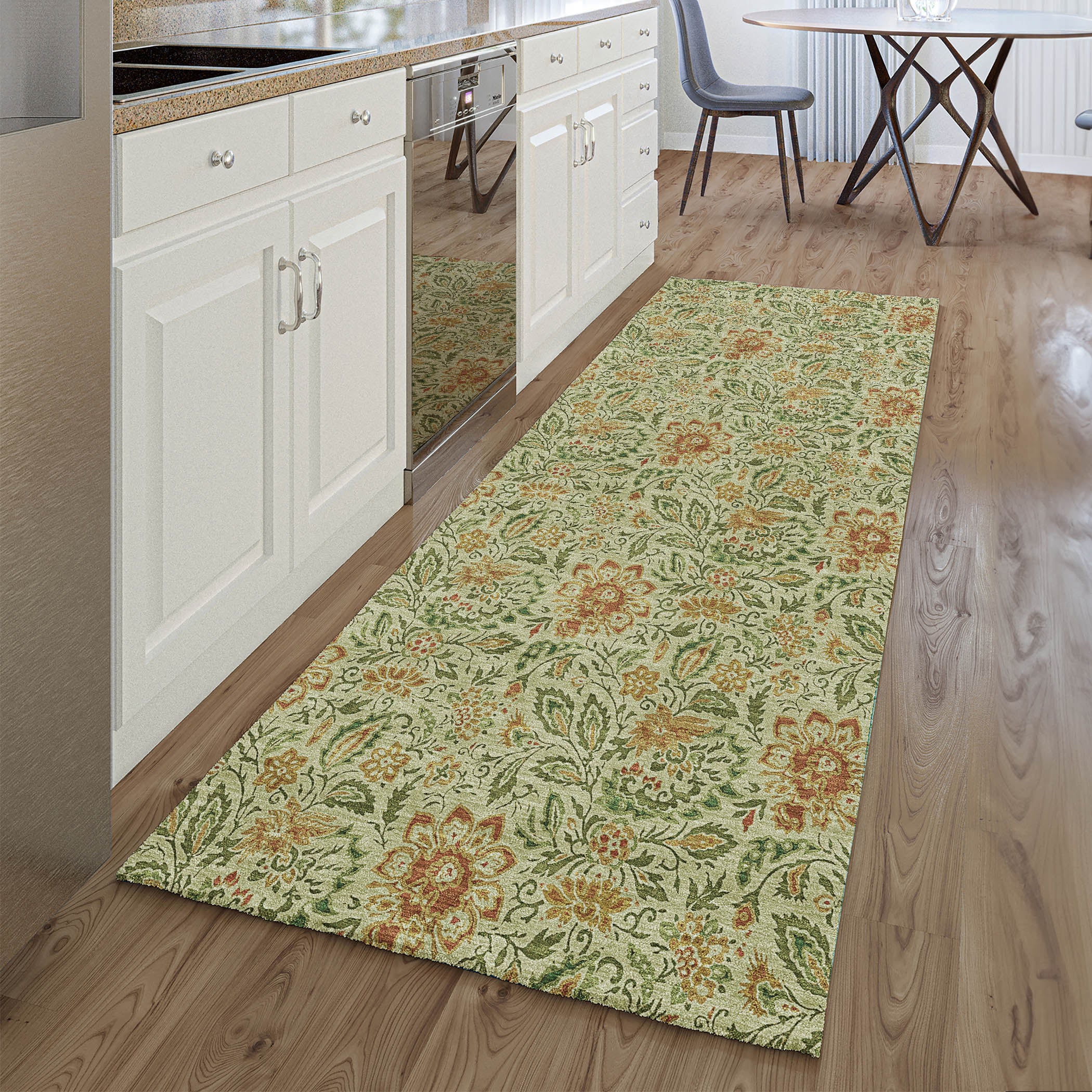 Kotor Machine Washable Transitional Aloe Green Rug 2'3" x 7'6" #shape_Runner
