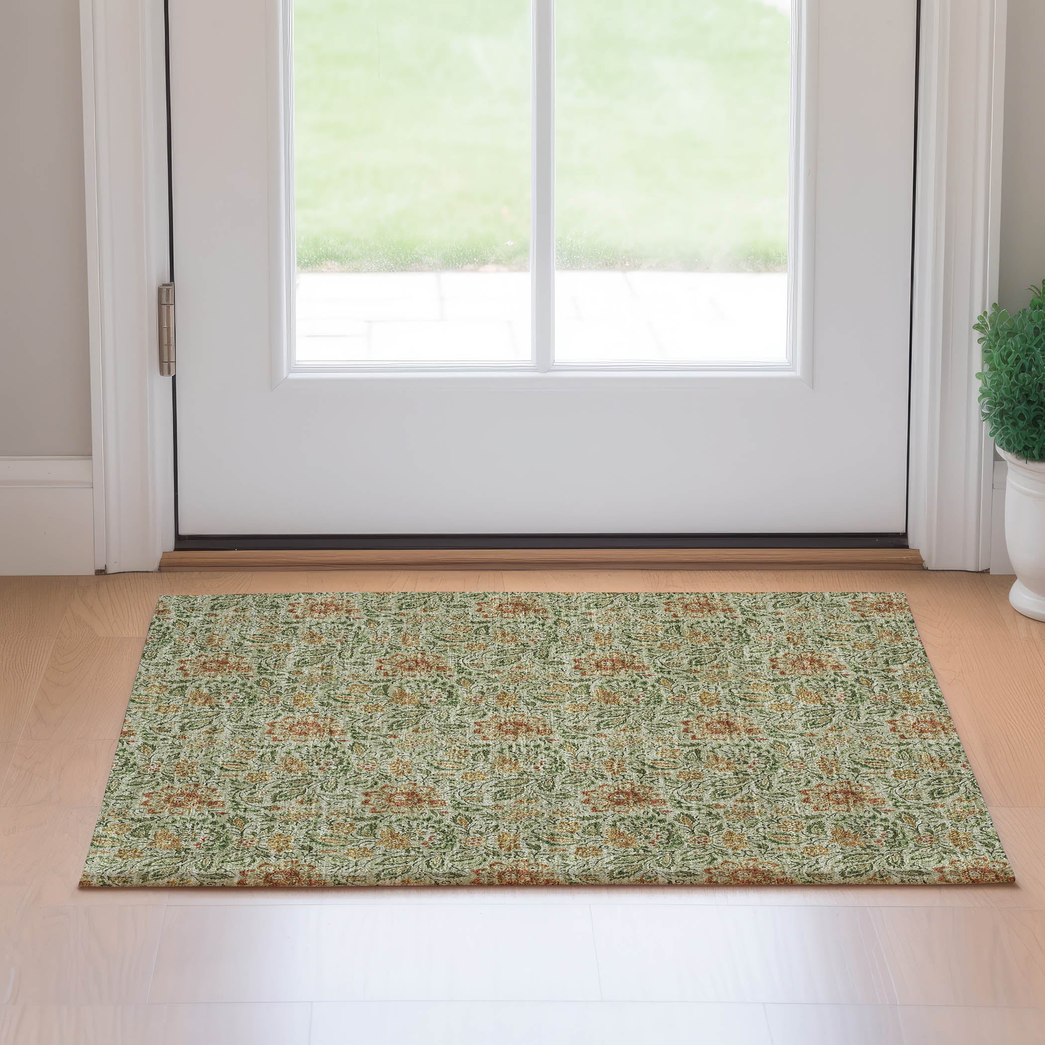 Kotor Machine Washable Transitional Aloe Green Rug 1'8" x 2'6" #shape_Rectangle