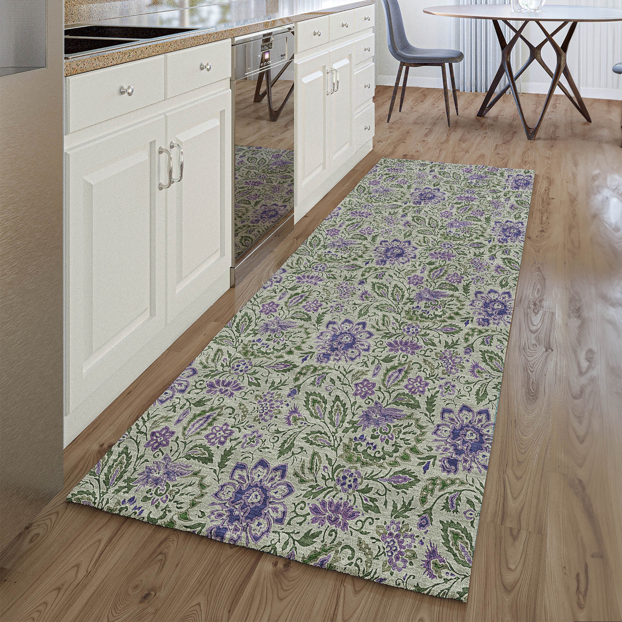 Kotor Machine Washable Transitional Olive Green Rug 2'3" x 7'6" #shape_Runner