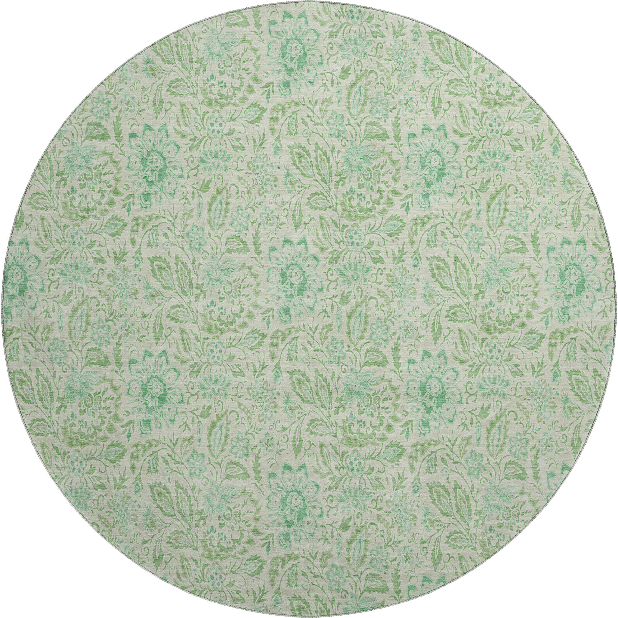 Kotor Machine Washable Transitional Sage Green Rug 8' x 8' #shape_Round