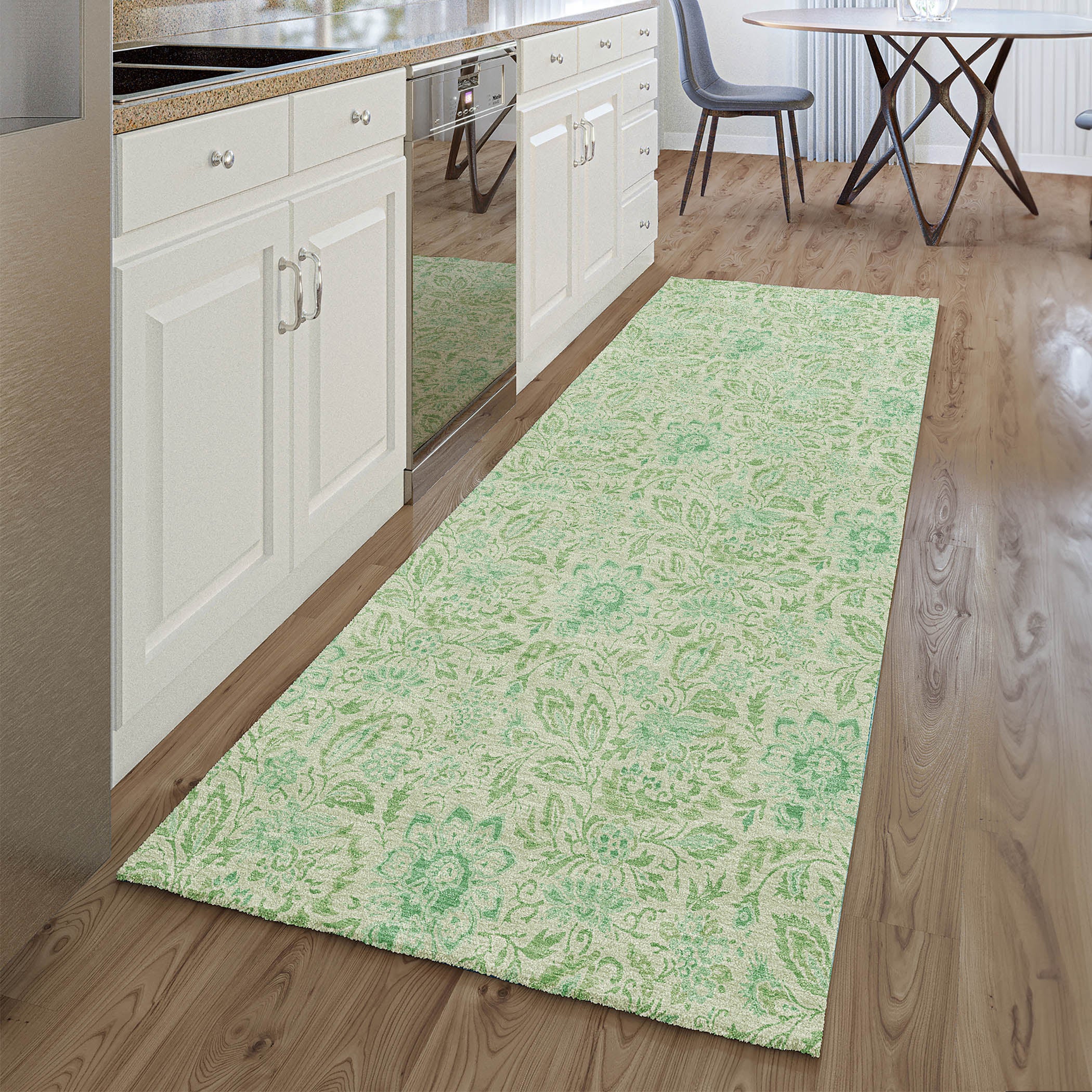Kotor Machine Washable Transitional Sage Green Rug 2'3" x 7'6" #shape_Runner