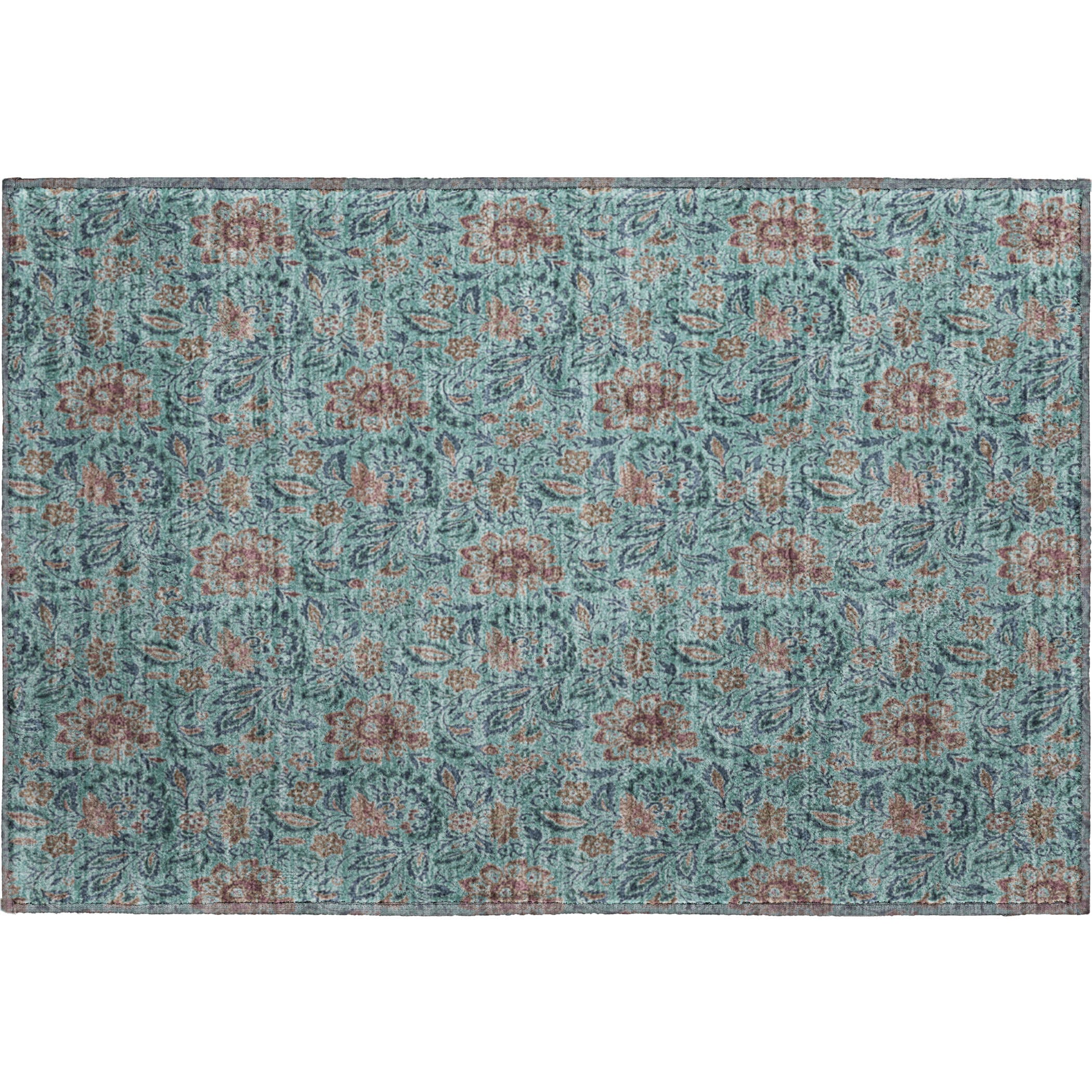 Kotor Machine Washable Transitional Teal Rug 1'8" x 2'6" #shape_Rectangle