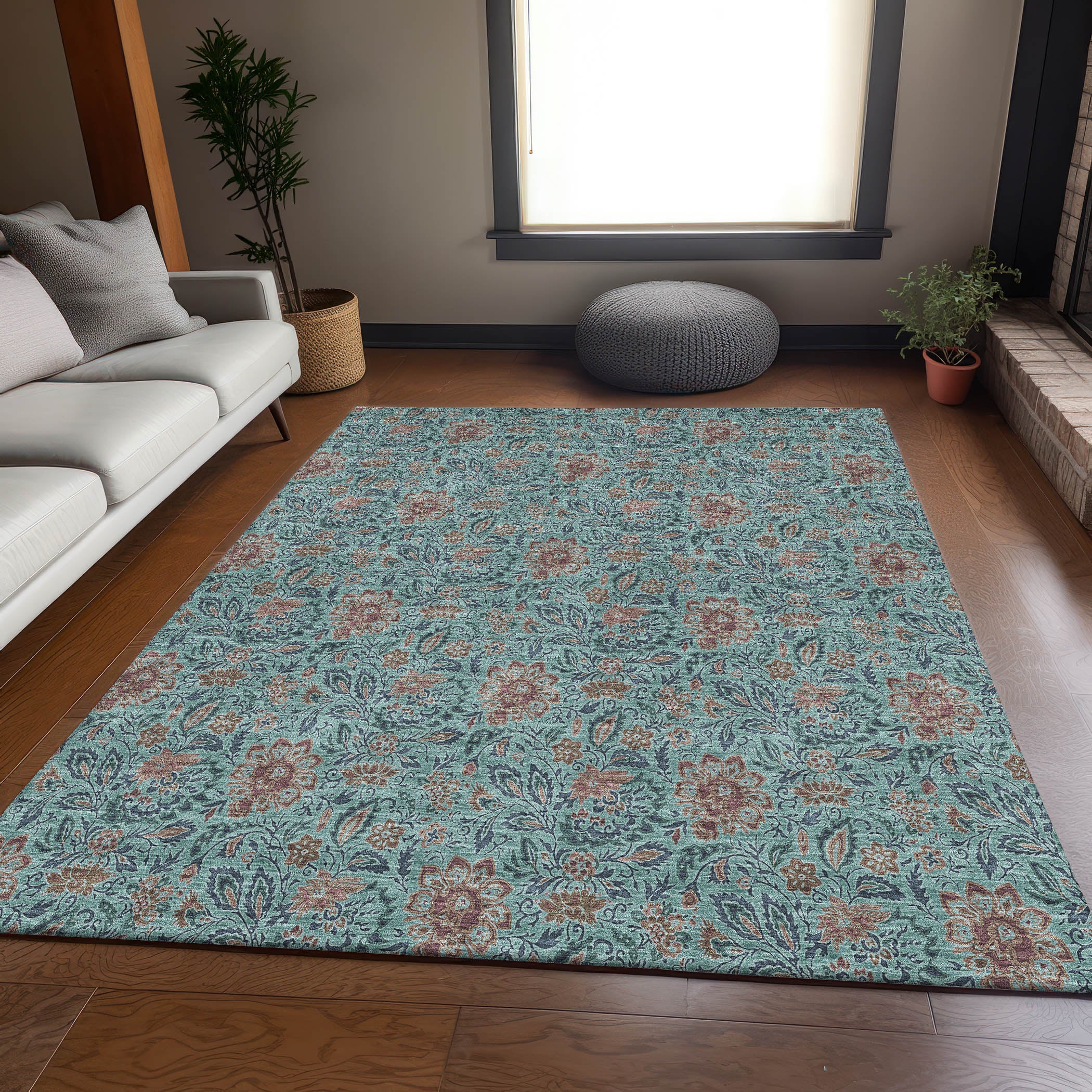 Kotor Machine Washable Transitional Teal Rug 2'6" x 3'10" #shape_Rectangle