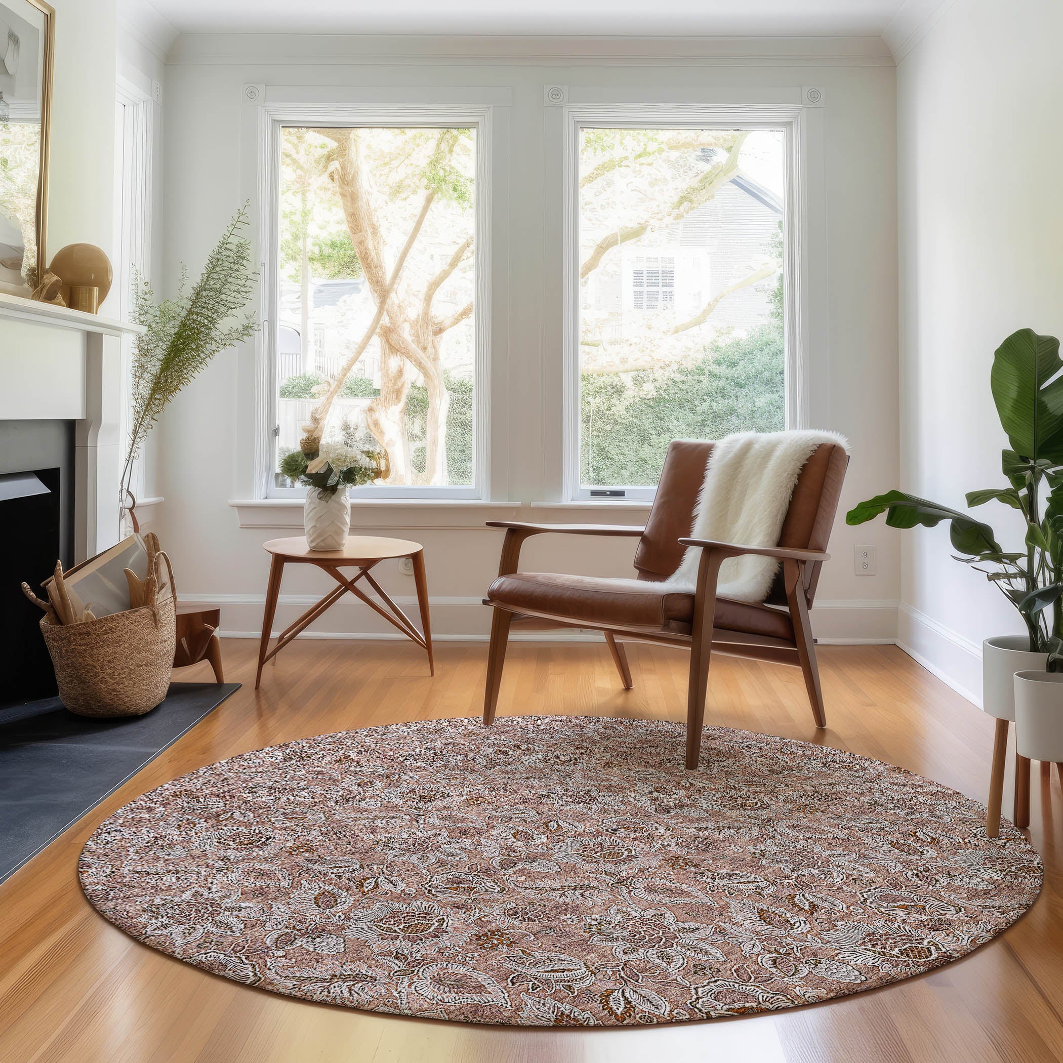 Havana Machine Washable Transitional Copper Orange Rug 8' x 8' #shape_Round