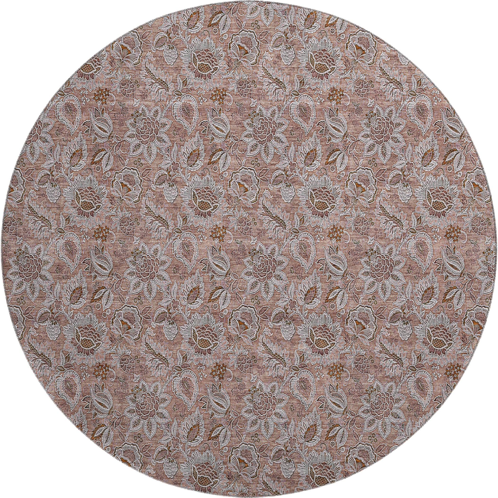 Havana Machine Washable Transitional Copper Orange Rug 8' x 8' #shape_Round