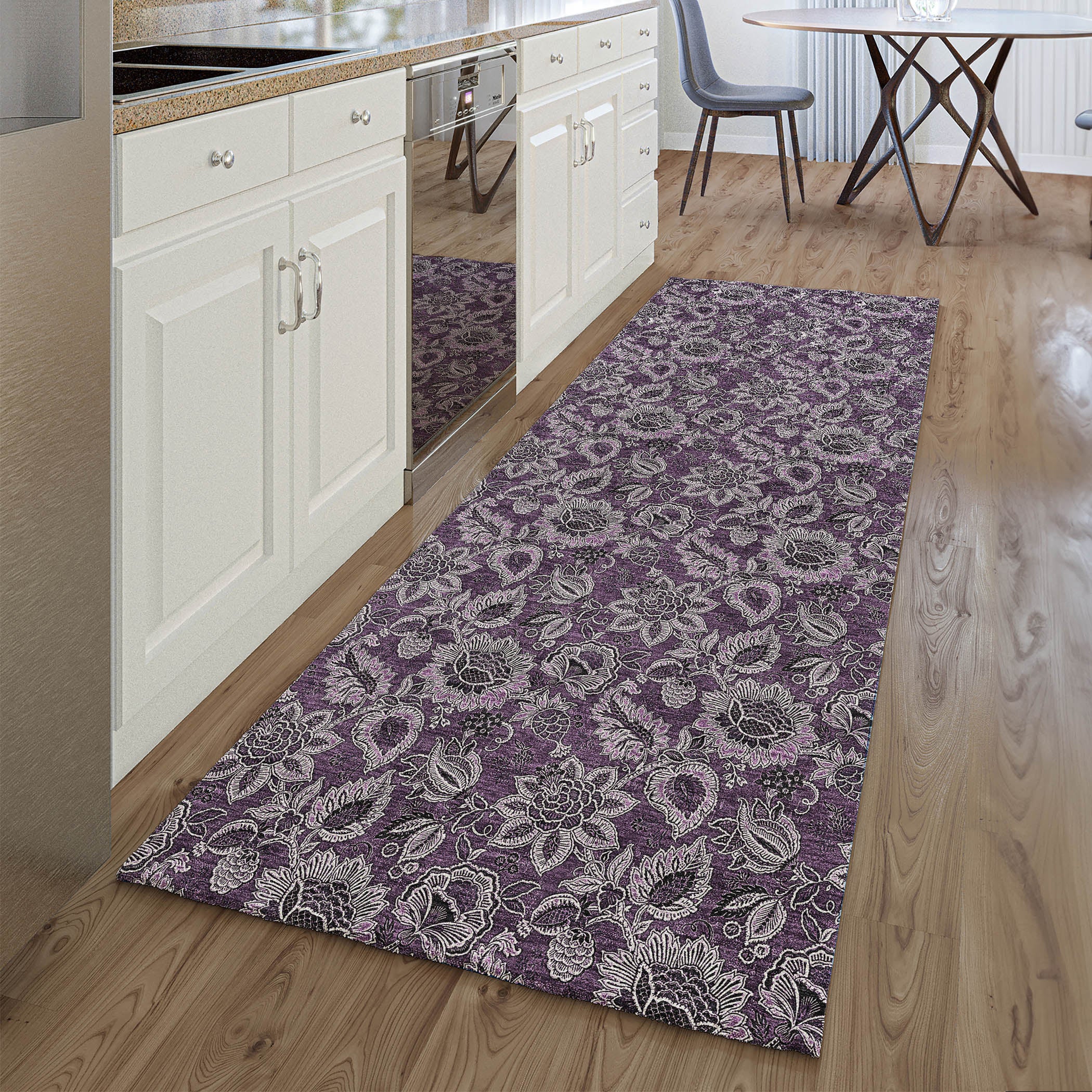 Havana Machine Washable Transitional Eggplant Purple Rug 2'3" x 7'6" #shape_Runner