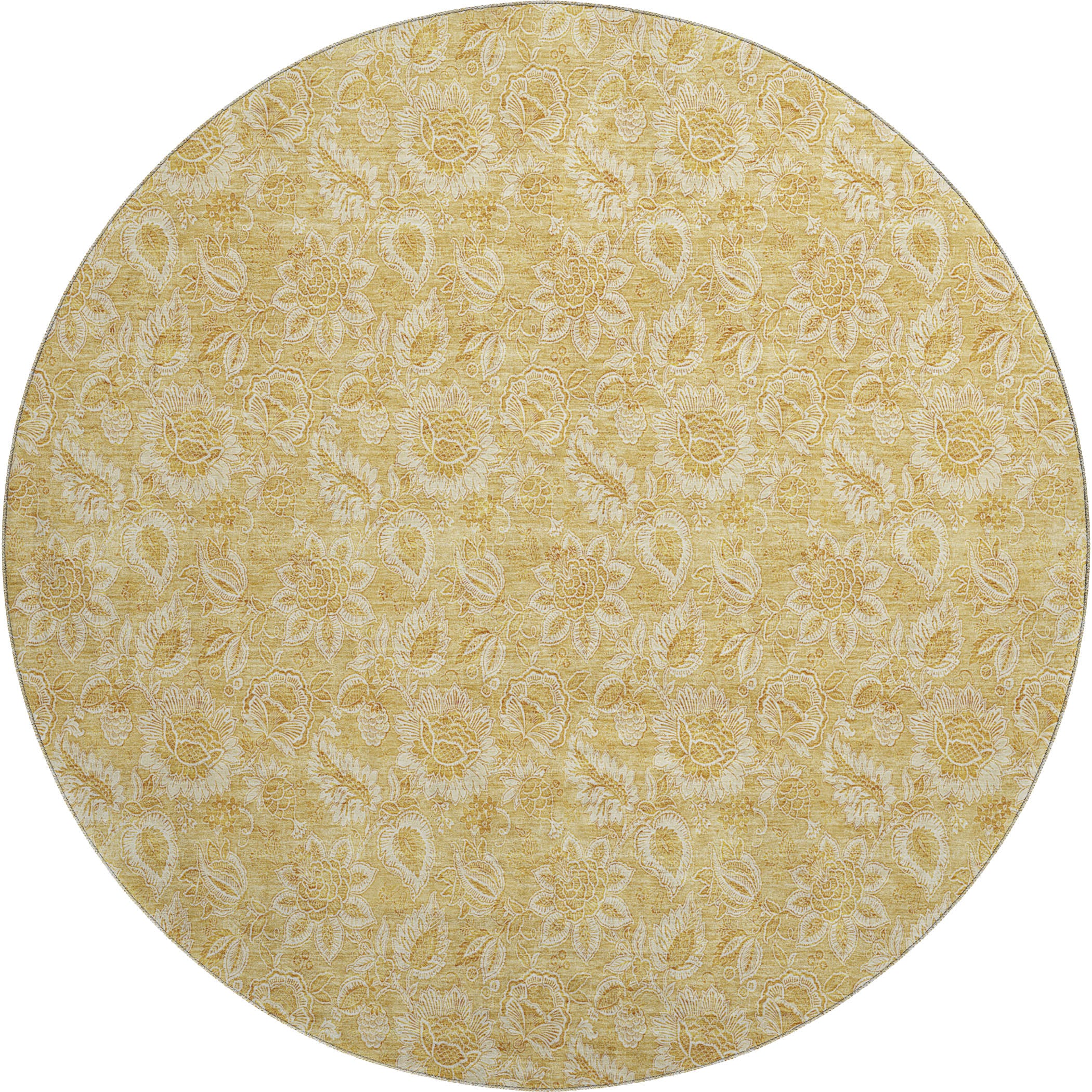 Havana Machine Washable Transitional Gold Rug 8' x 8' #shape_Round