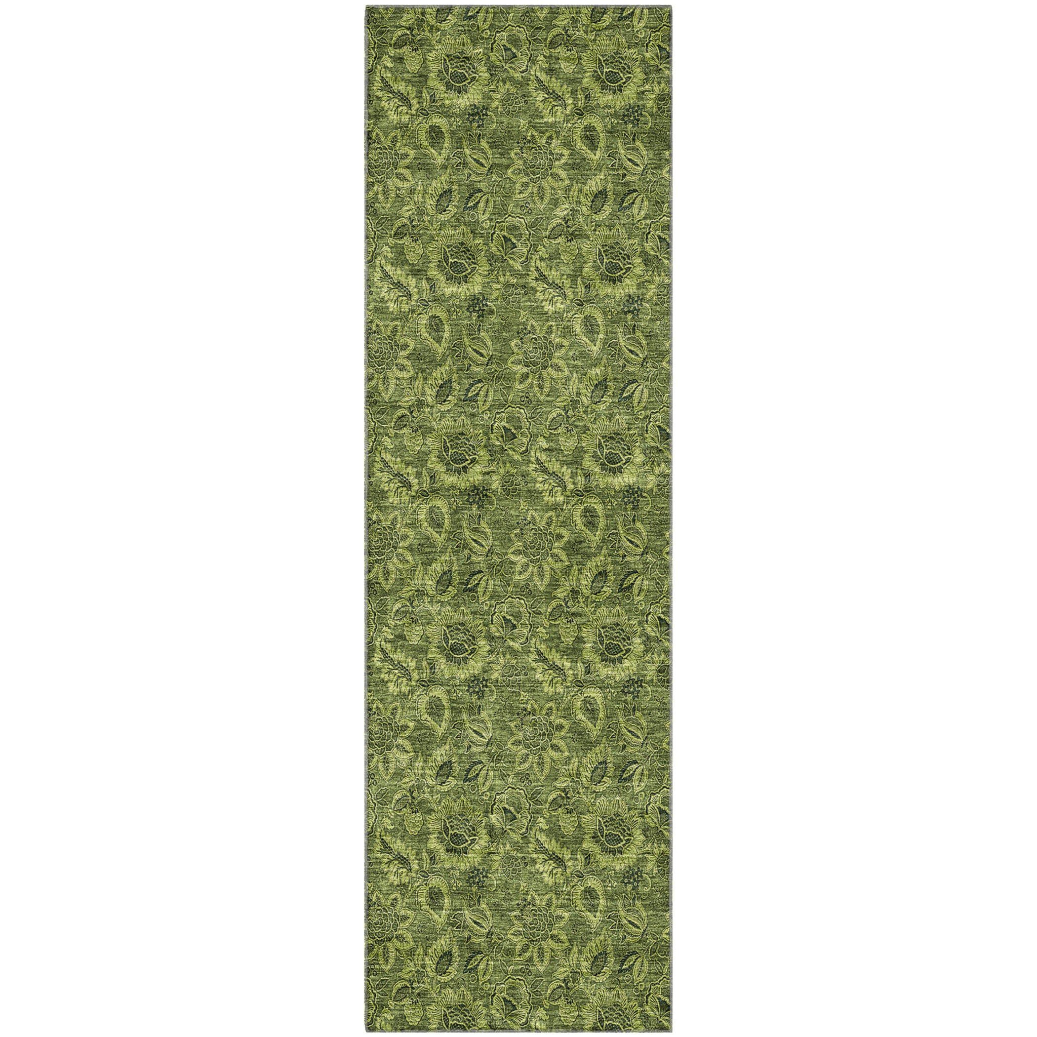 Havana Machine Washable Transitional Olive Green Rug 2'3" x 7'6" #shape_Runner