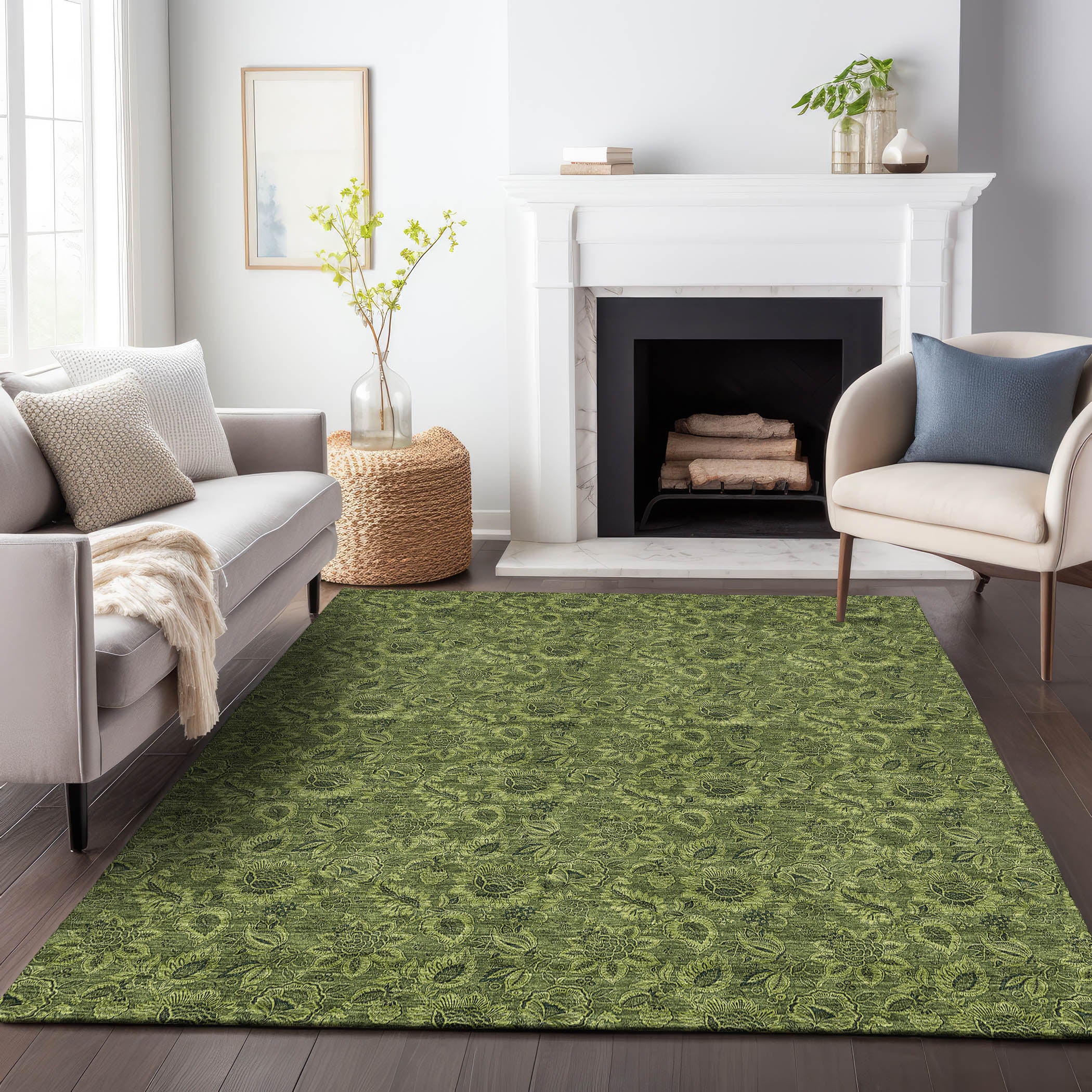 Havana Machine Washable Transitional Olive Green Rug 2'6" x 3'10" #shape_Rectangle