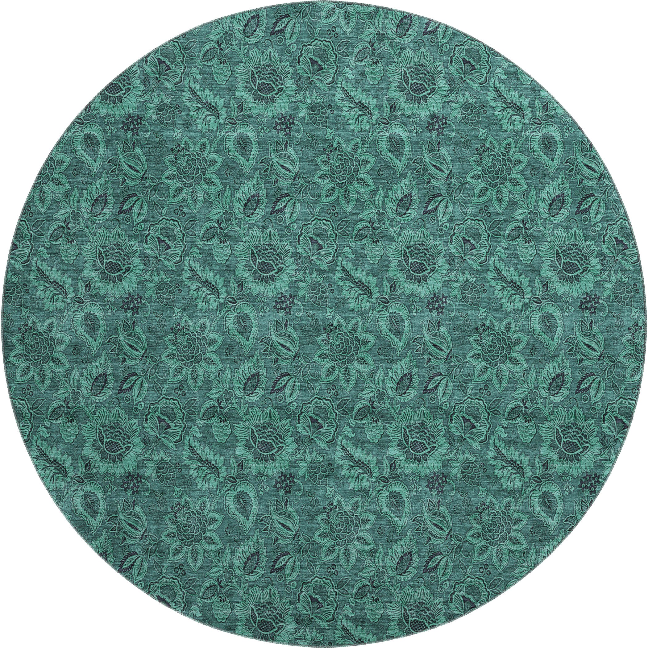 Havana Machine Washable Transitional Teal Rug 8' x 8' #shape_Round