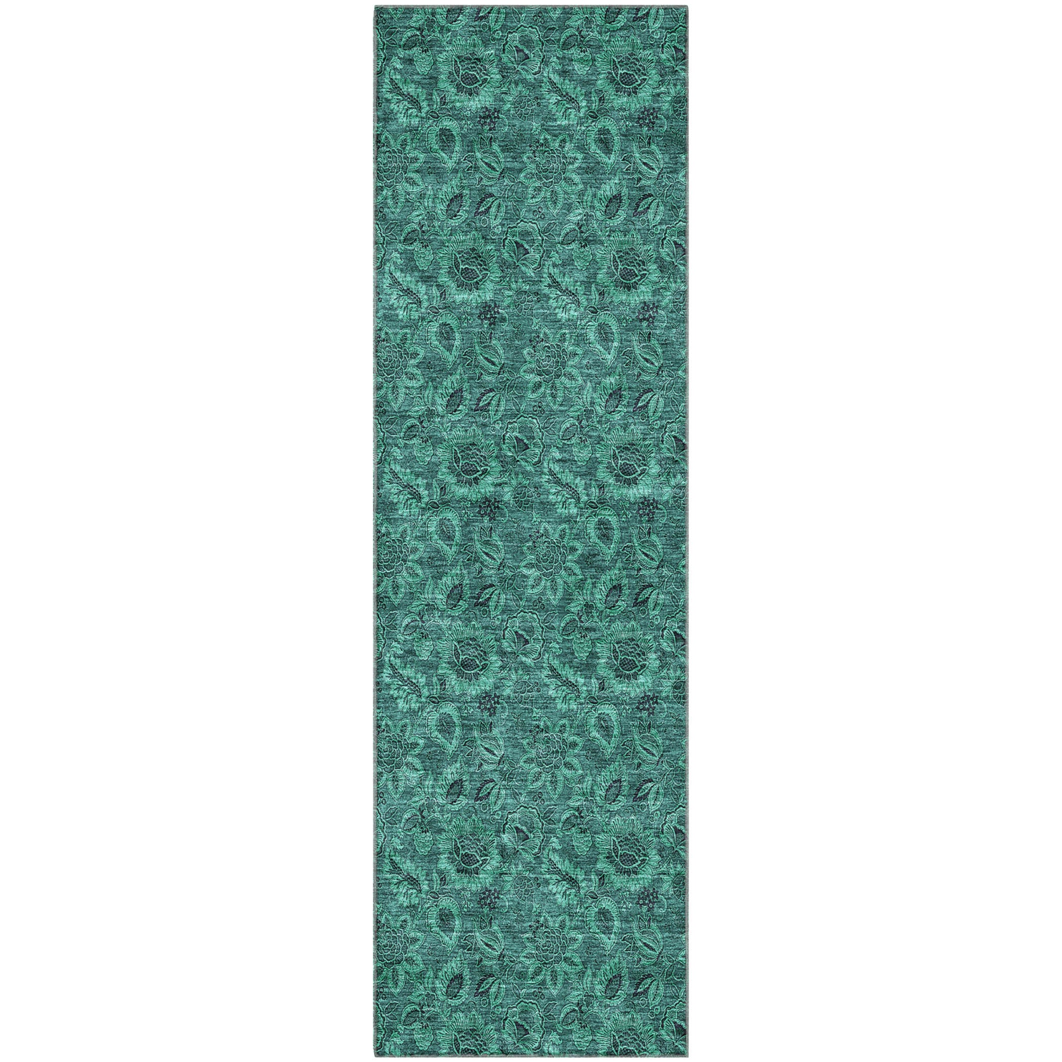 Havana Machine Washable Transitional Teal Rug 2'3" x 7'6" #shape_Runner