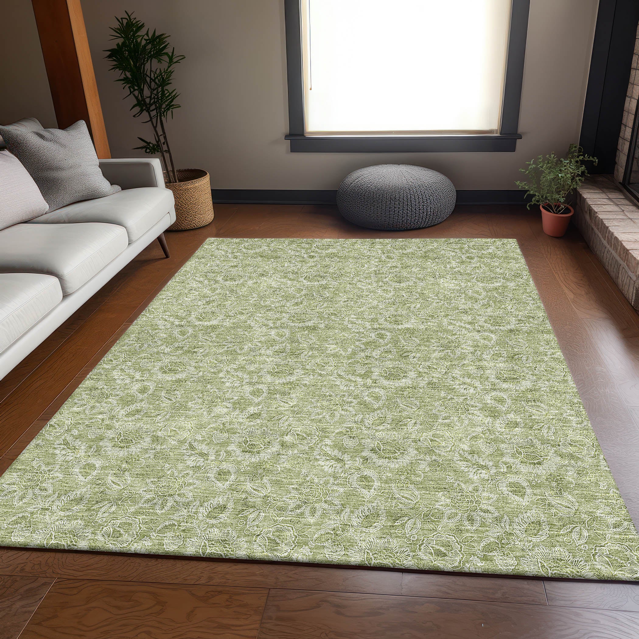 Oslo Machine Washable Transitional Aloe Green Rug 2'6" x 3'10" #shape_Rectangle