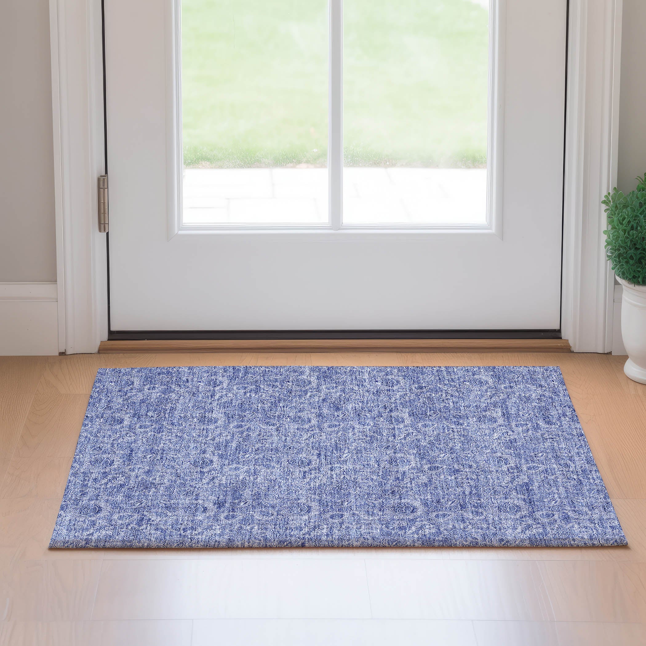 Oslo Machine Washable Transitional Denim Blue Rug 1'8" x 2'6" #shape_Rectangle