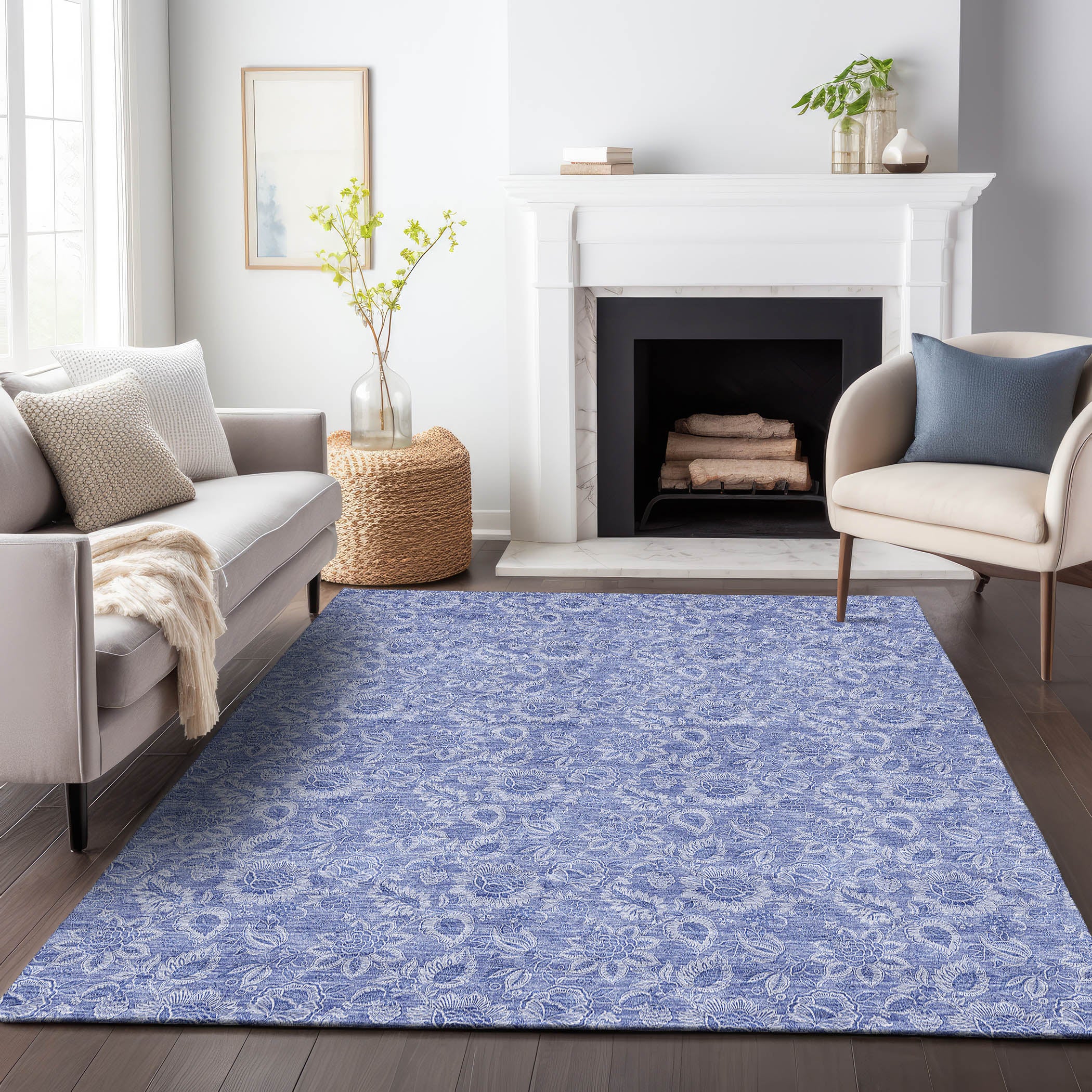 Oslo Machine Washable Transitional Denim Blue Rug 2'6" x 3'10" #shape_Rectangle
