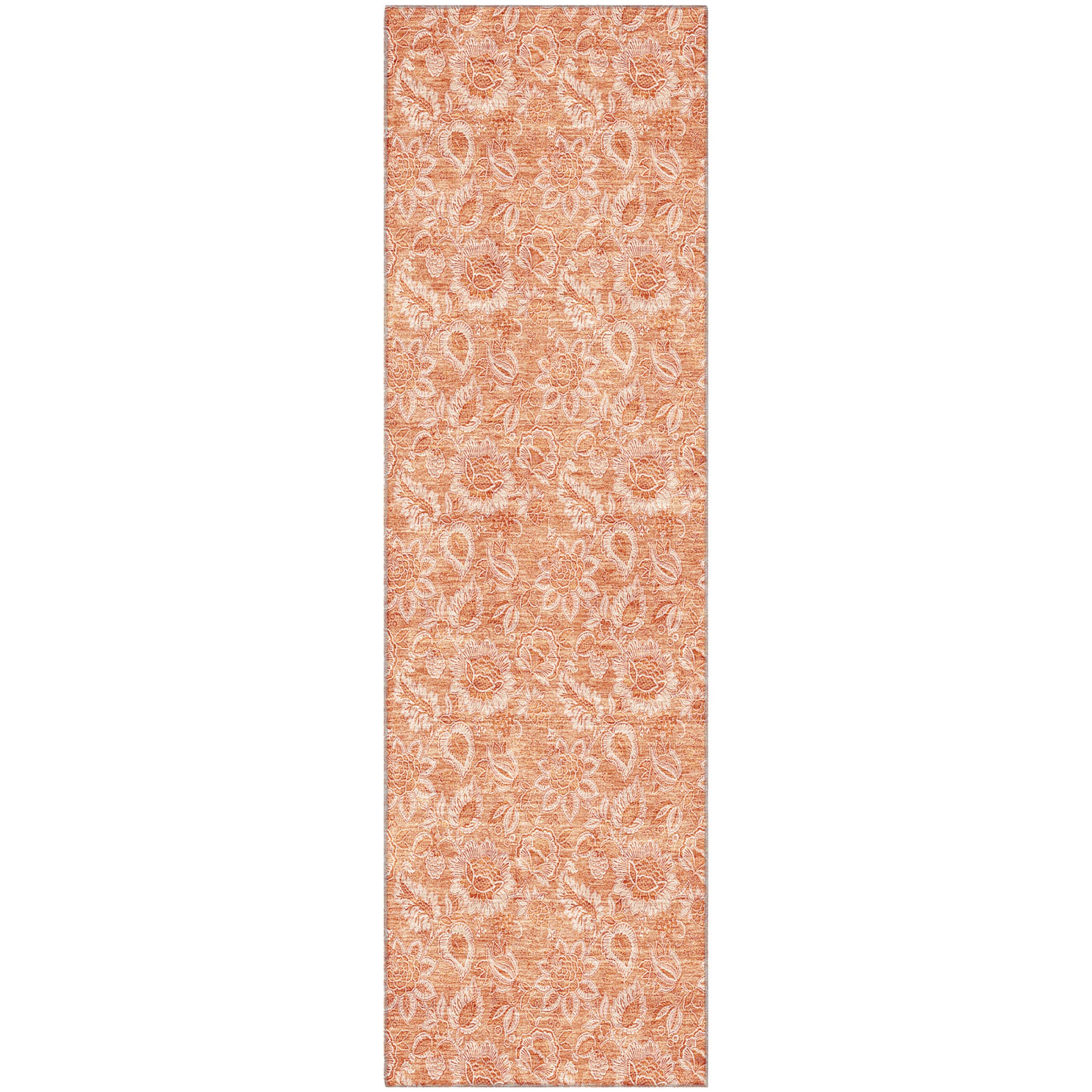 Oslo Machine Washable Transitional Salmon Orange Rug 2'3" x 7'6" #shape_Runner