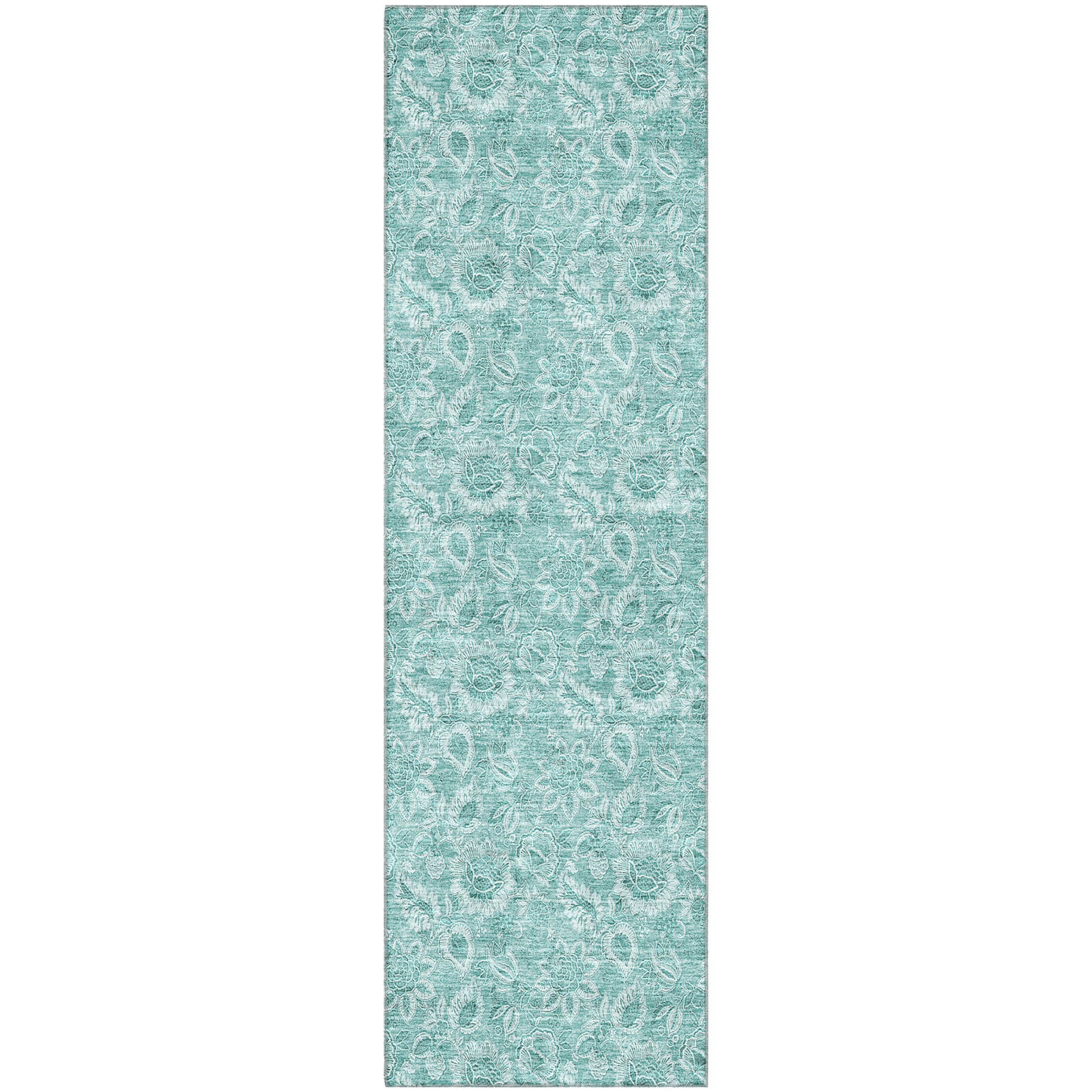 Oslo Machine Washable Transitional Teal Rug 2'3" x 7'6" #shape_Runner