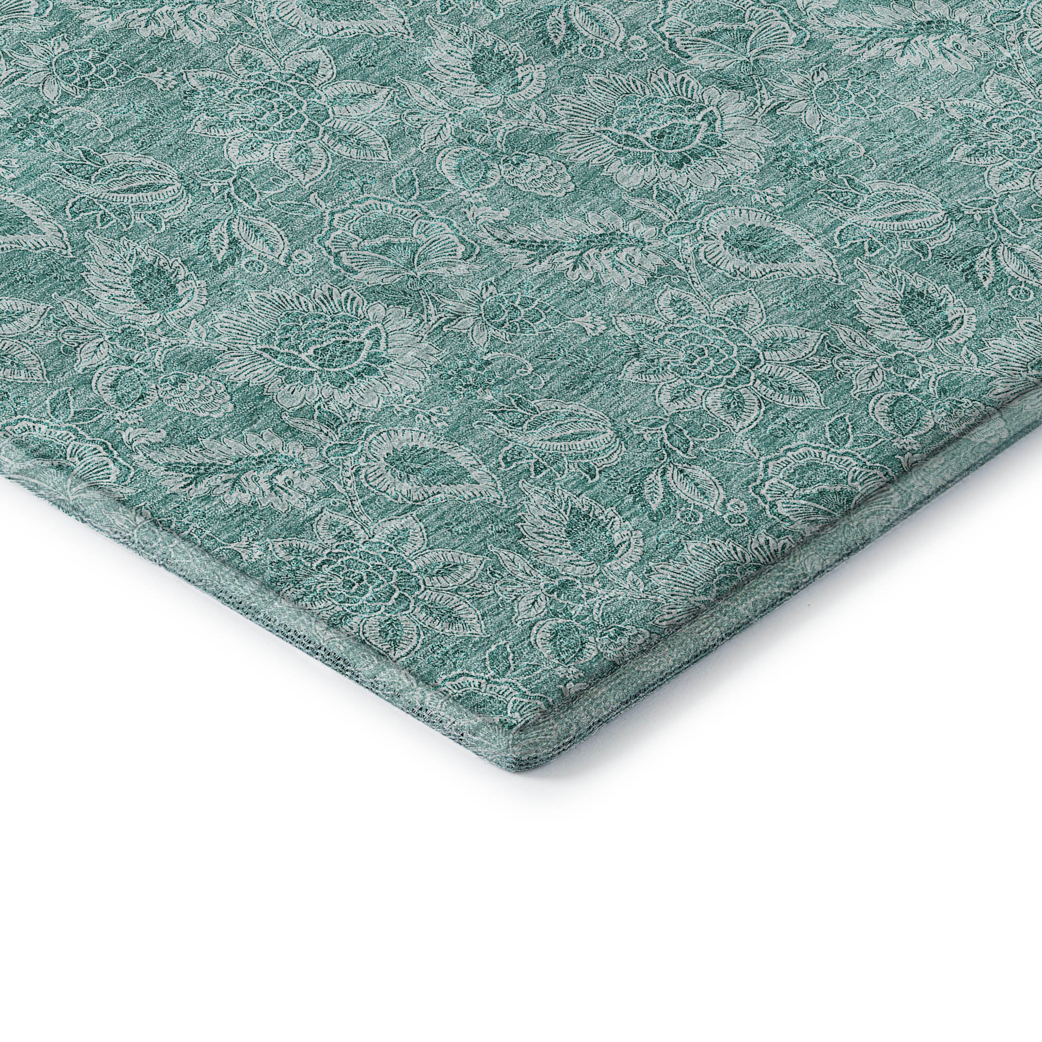 Oslo Machine Washable Transitional Teal Rug 1'8" x 2'6" #shape_Rectangle