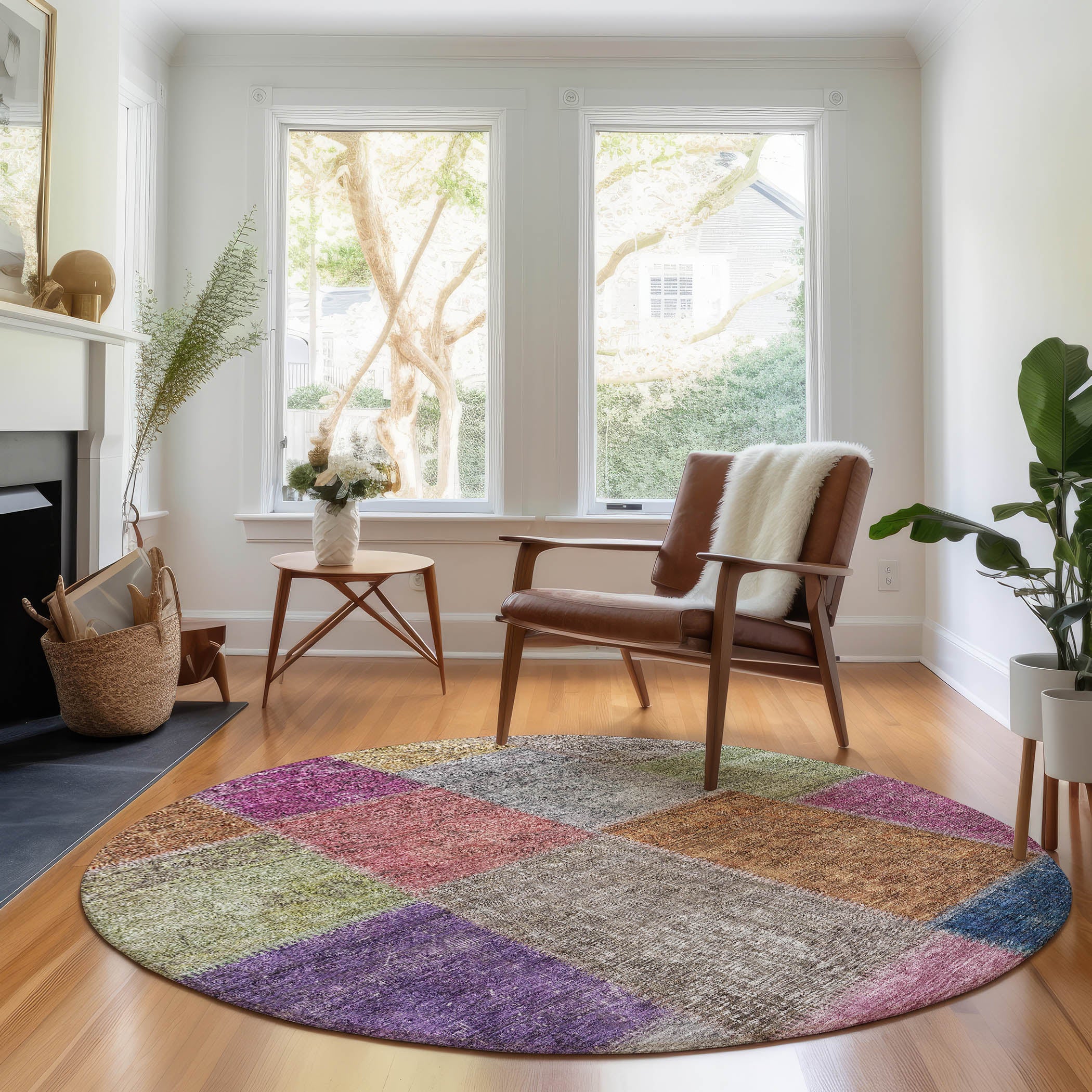 Havana Machine Washable Transitional Copper Orange Rug 8' x 8' #shape_Round