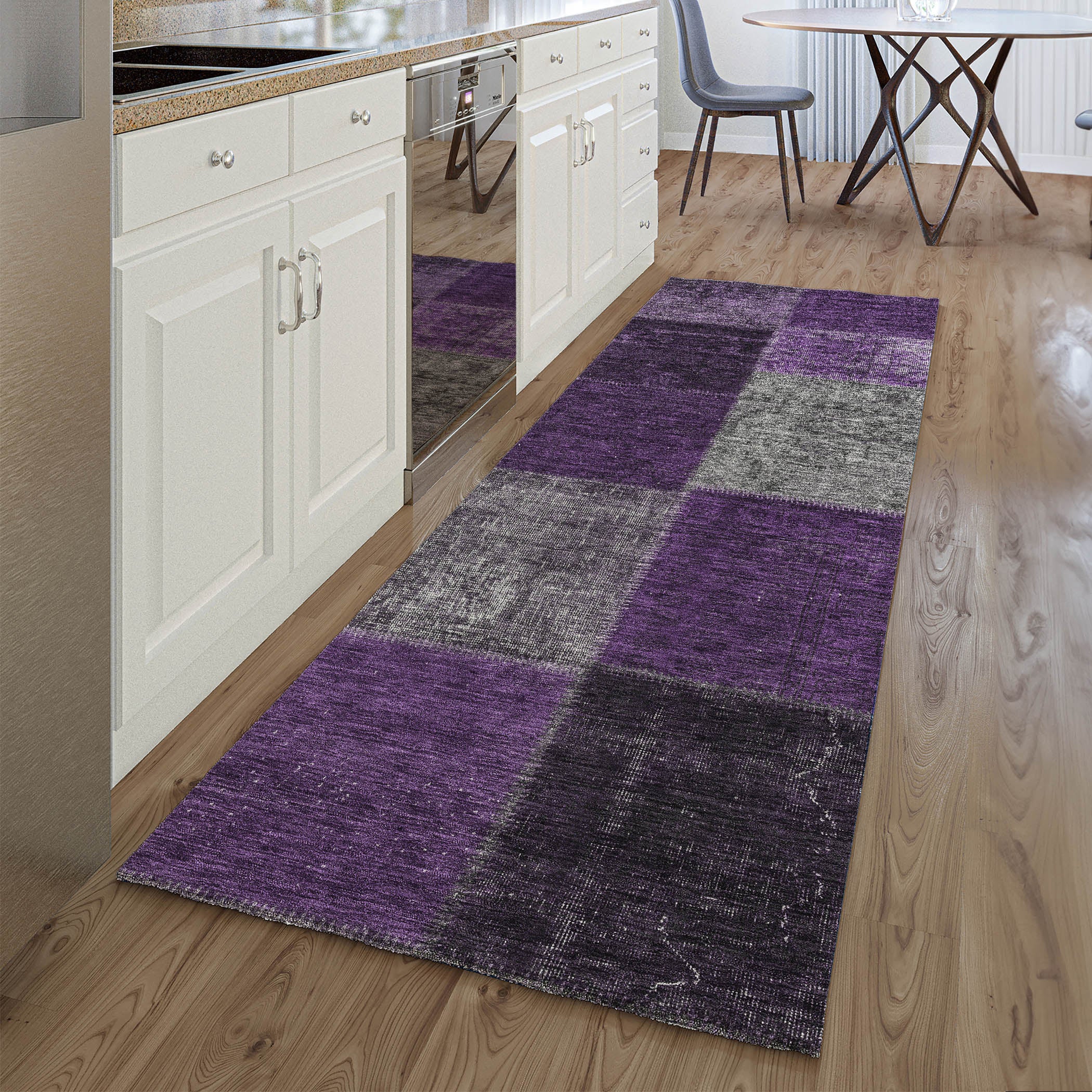 Havana Machine Washable Transitional Eggplant Purple Rug 2'3" x 7'6" #shape_Runner