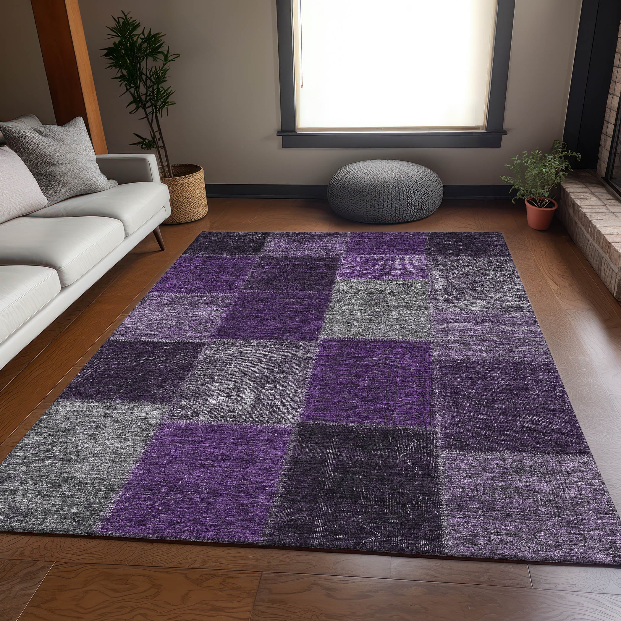 Havana Machine Washable Transitional Eggplant Purple Rug 2'6" x 3'10" #shape_Rectangle
