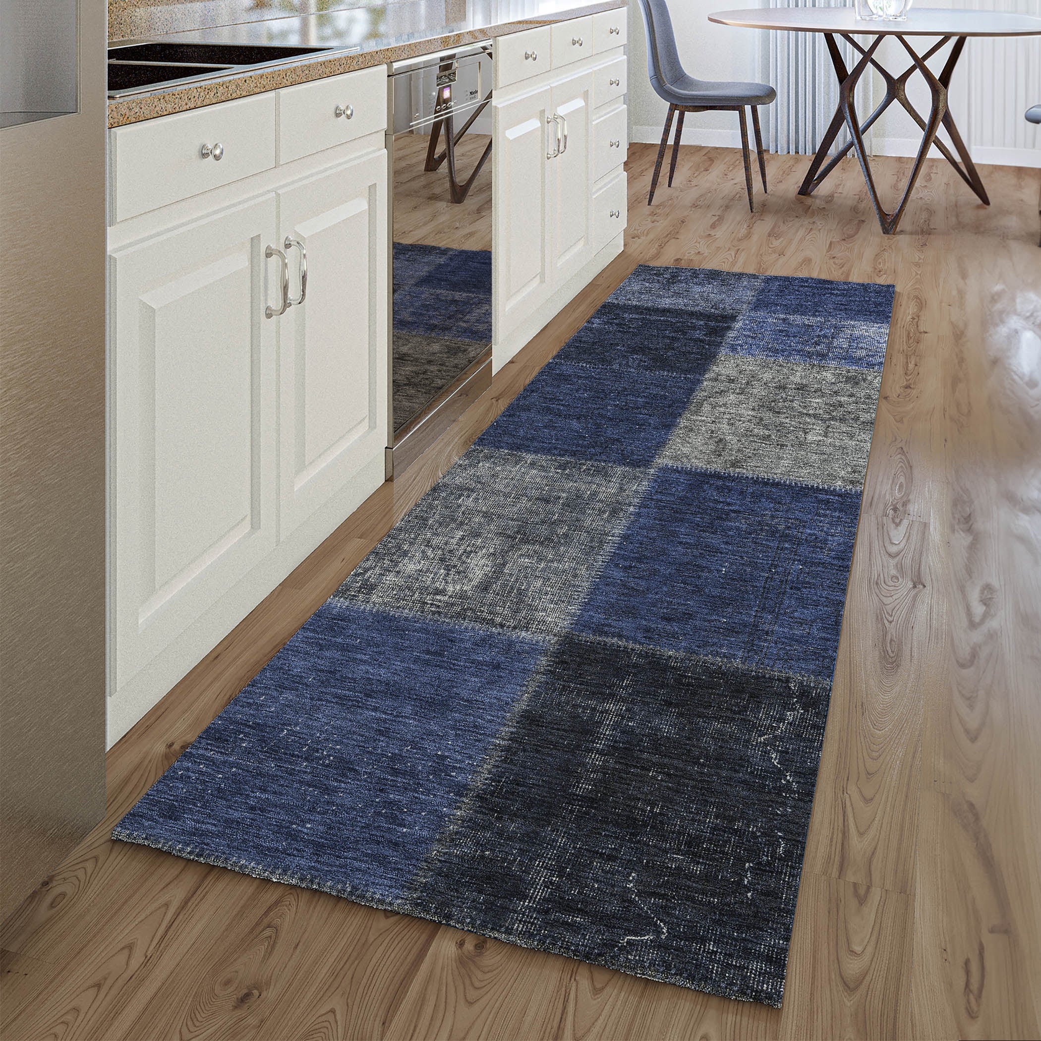 Havana Machine Washable Transitional Navy Blue Rug 2'3" x 7'6" #shape_Runner