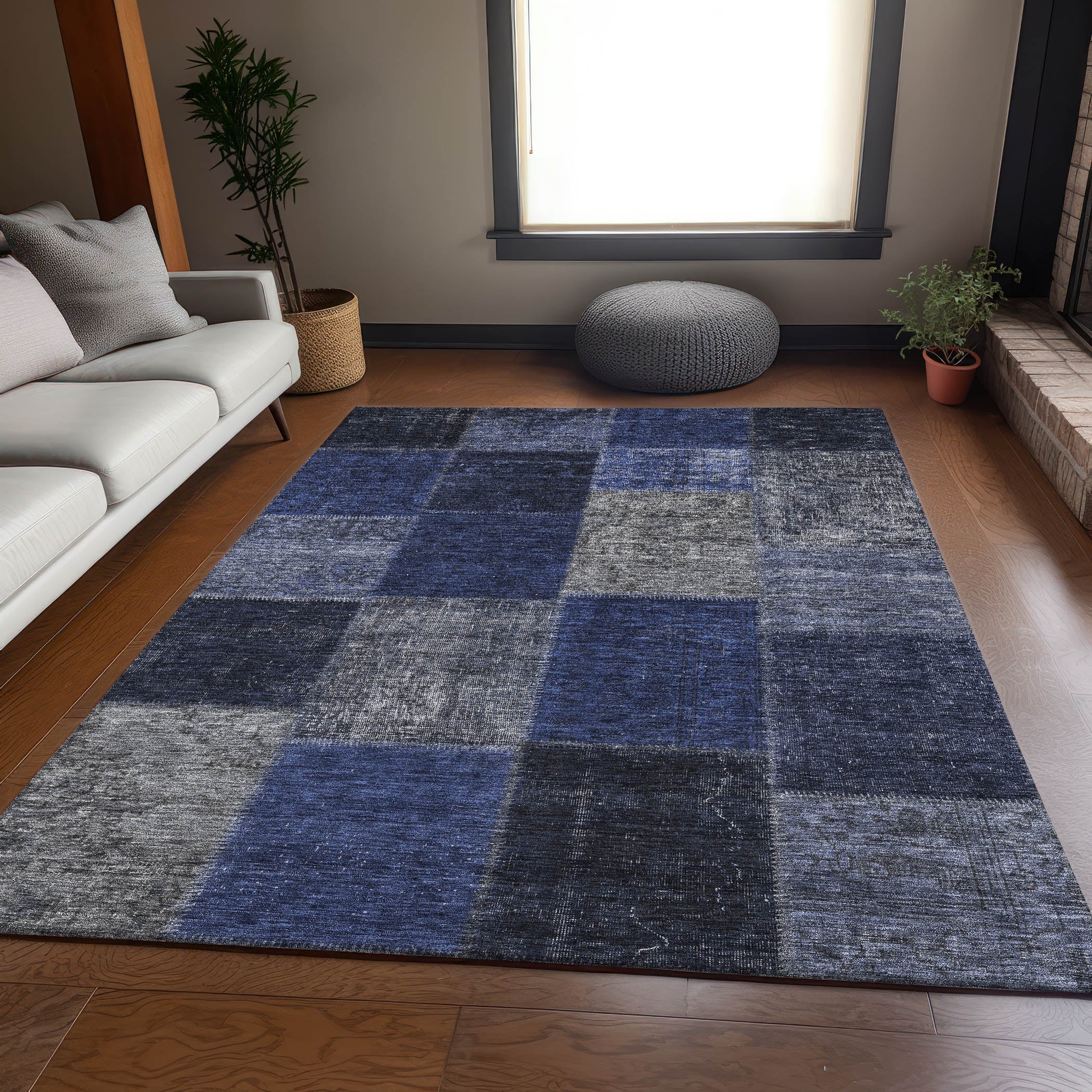 Havana Machine Washable Transitional Navy Blue Rug 2'6" x 3'10" #shape_Rectangle