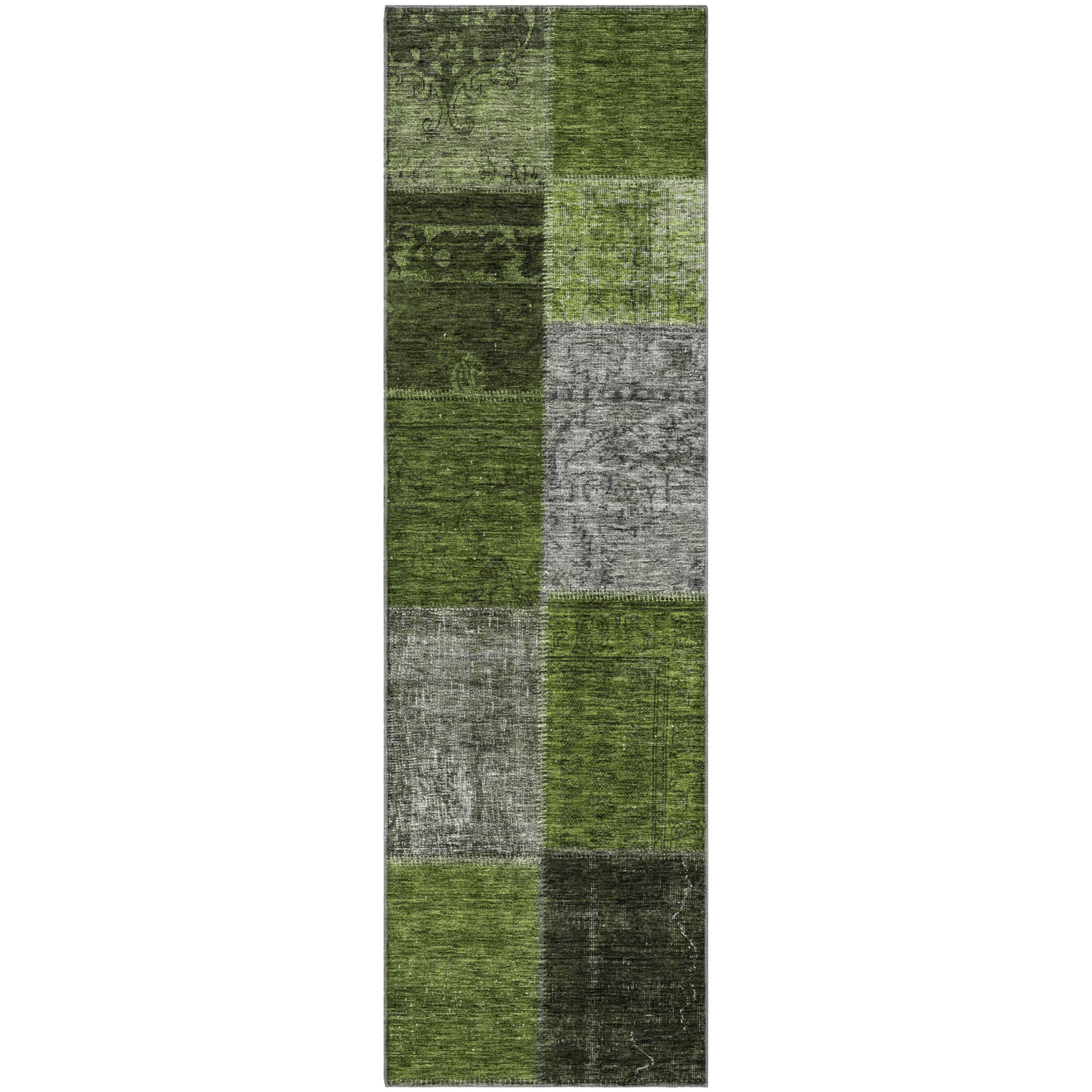 Havana Machine Washable Transitional Olive Green Rug 2'3" x 7'6" #shape_Runner
