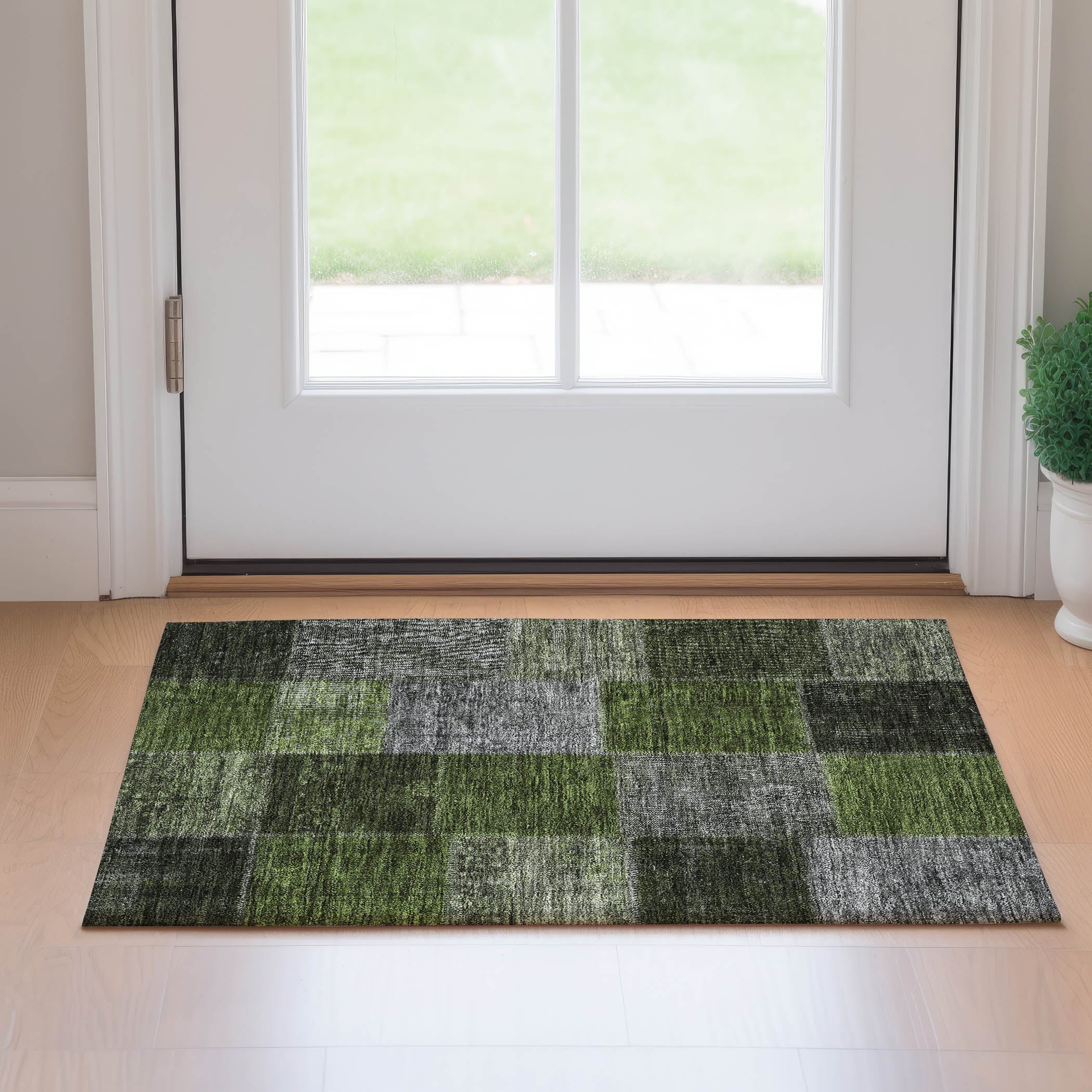 Havana Machine Washable Transitional Olive Green Rug 1'8" x 2'6" #shape_Rectangle