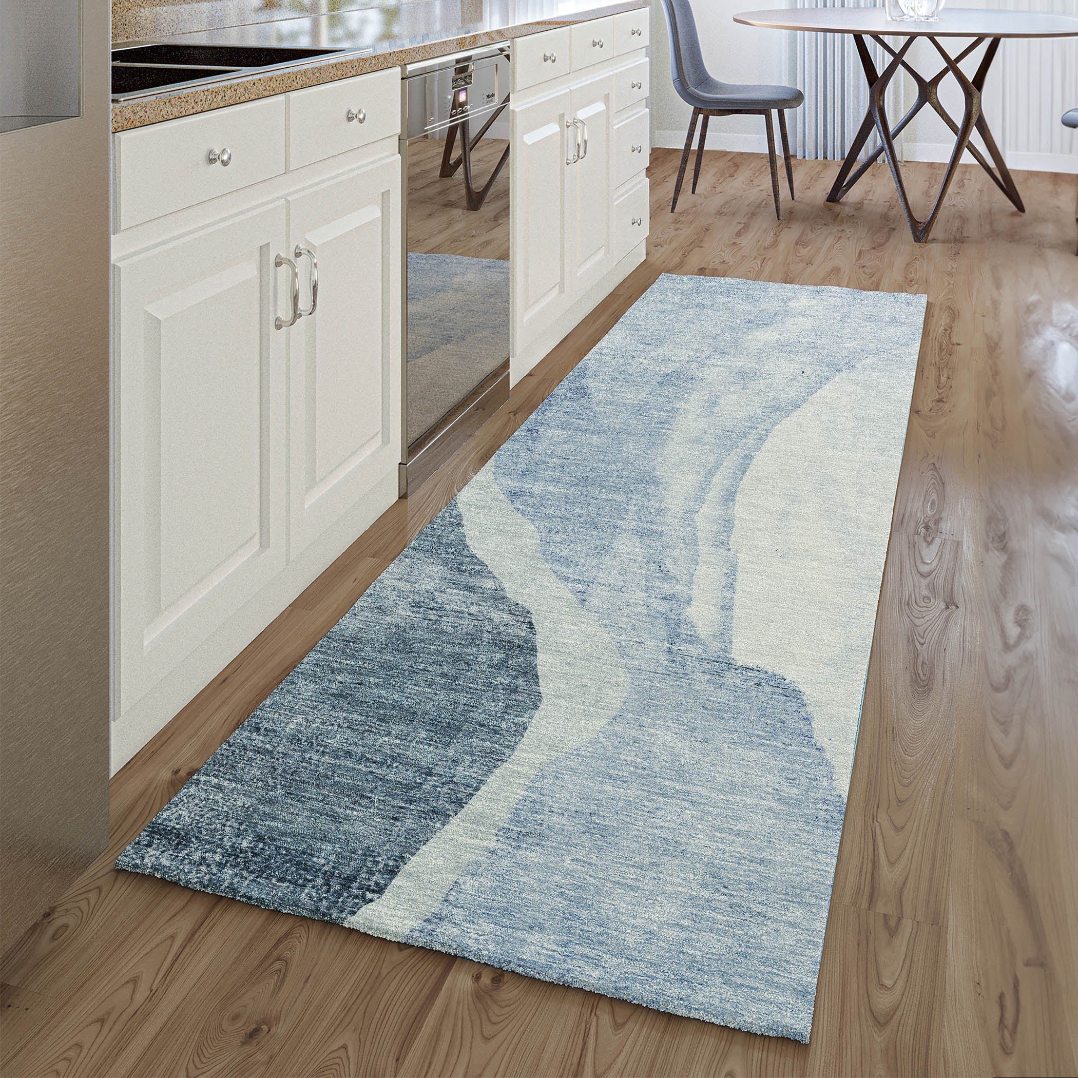 Seville Machine Washable Transitional Blue Rug 2'3" x 7'6" #shape_Runner
