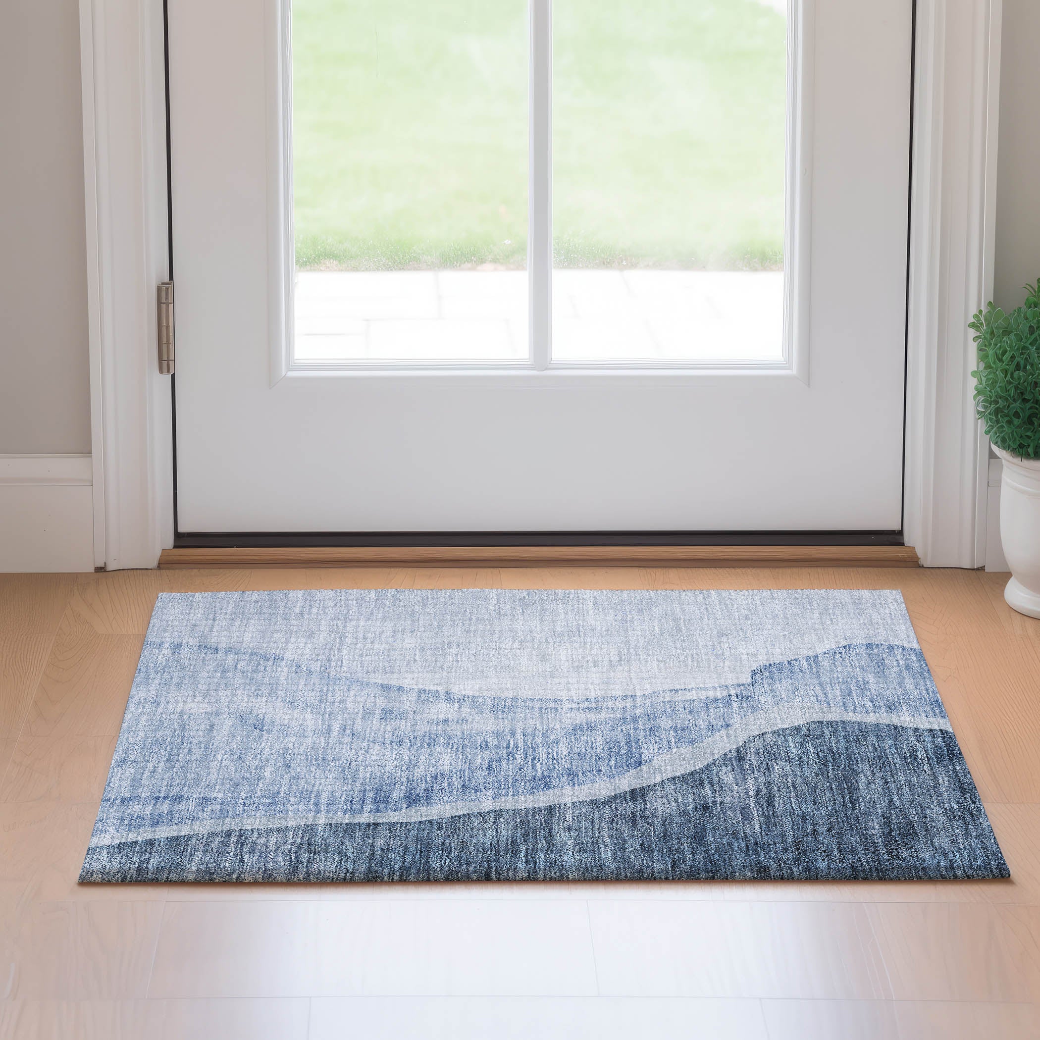 Seville Machine Washable Transitional Blue Rug 1'8" x 2'6" #shape_Rectangle