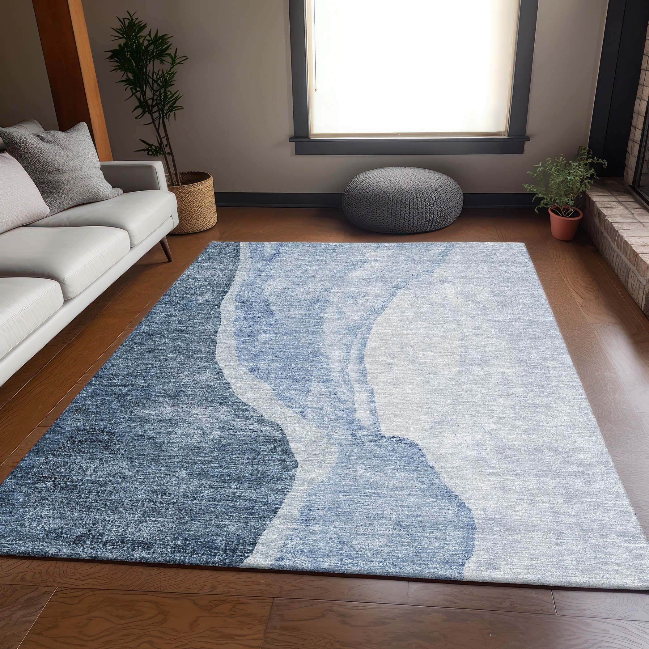 Seville Machine Washable Transitional Blue Rug 2'6" x 3'10" #shape_Rectangle