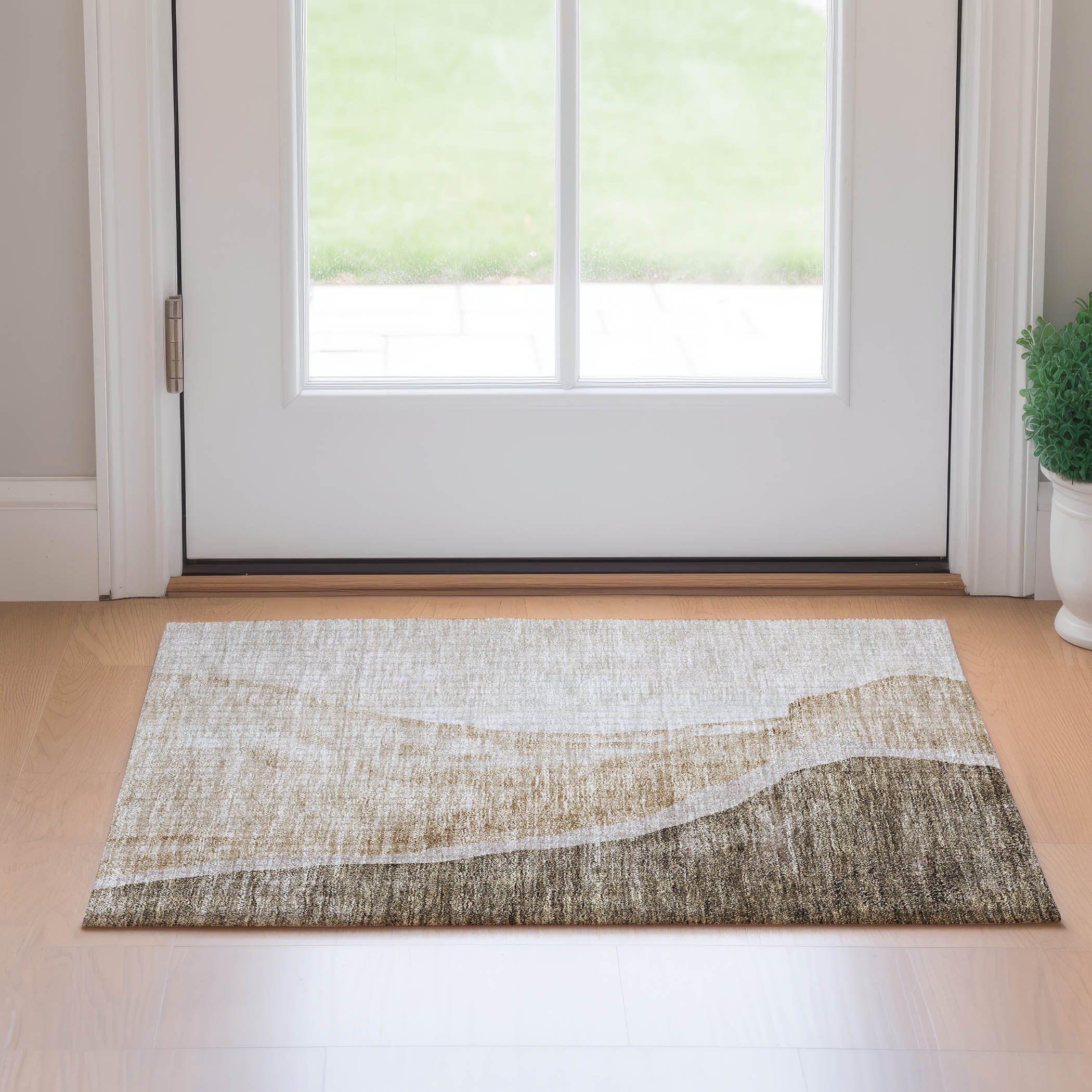 Seville Machine Washable Transitional Brown Rug 1'8" x 2'6" #shape_Rectangle