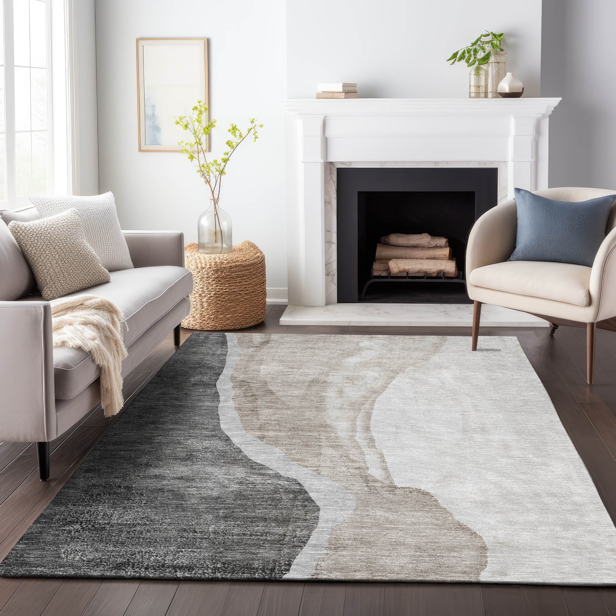 Seville Machine Washable Transitional Charcoal Gray Rug 2'6" x 3'10" #shape_Rectangle