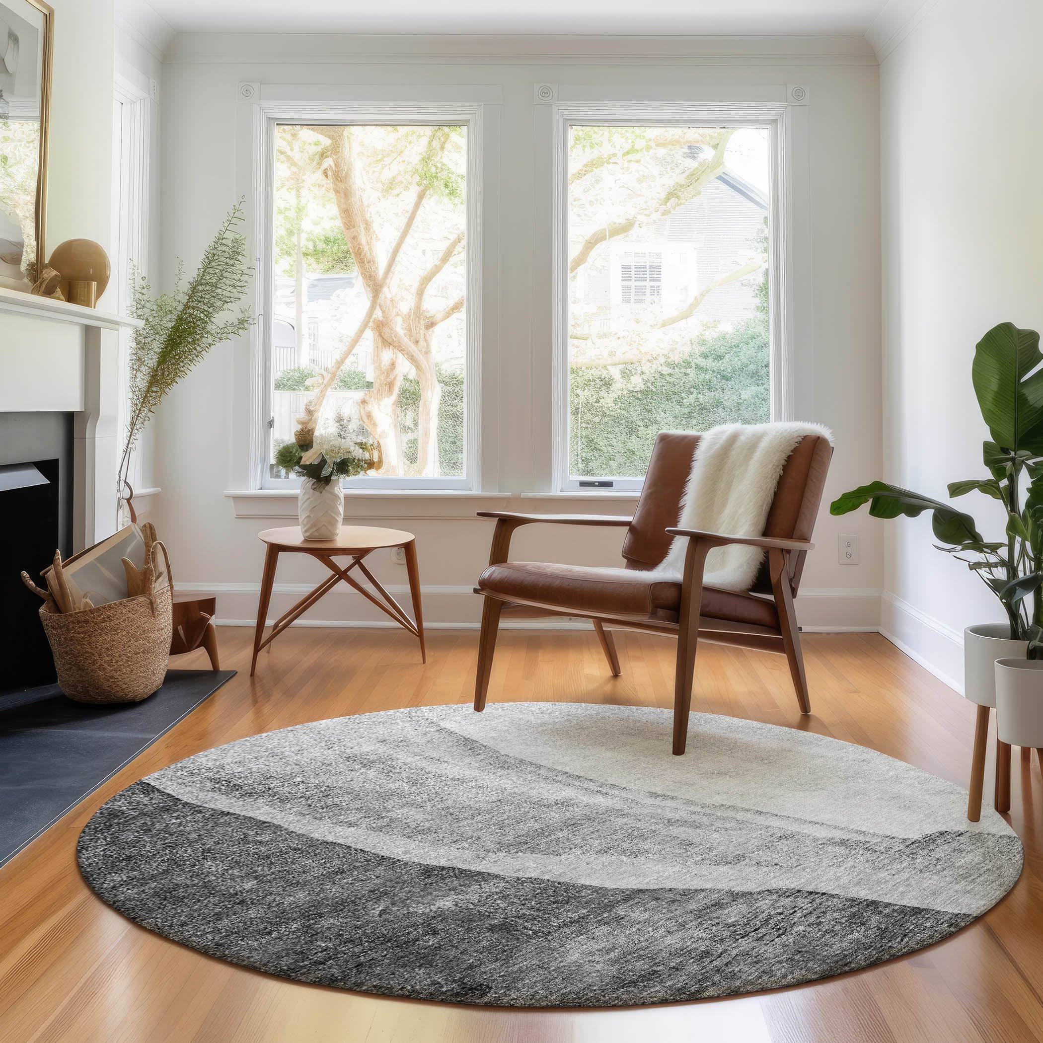 Seville Machine Washable Transitional Gray Rug 8' x 8' #shape_Round