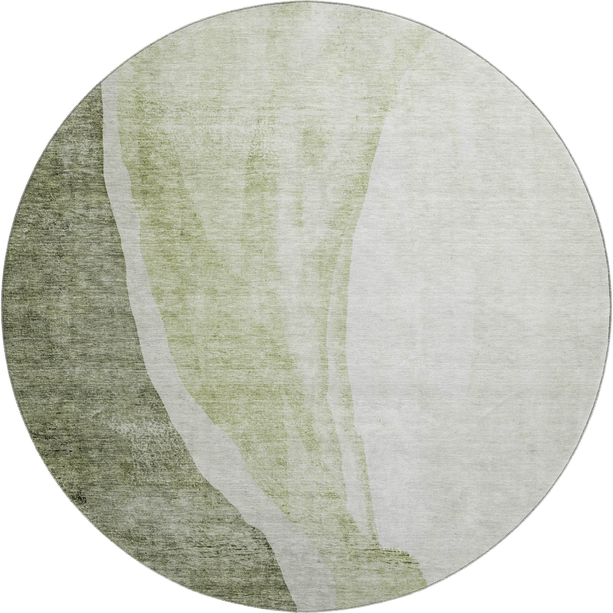 Seville Machine Washable Transitional Olive Green Rug 8' x 8' #shape_Round