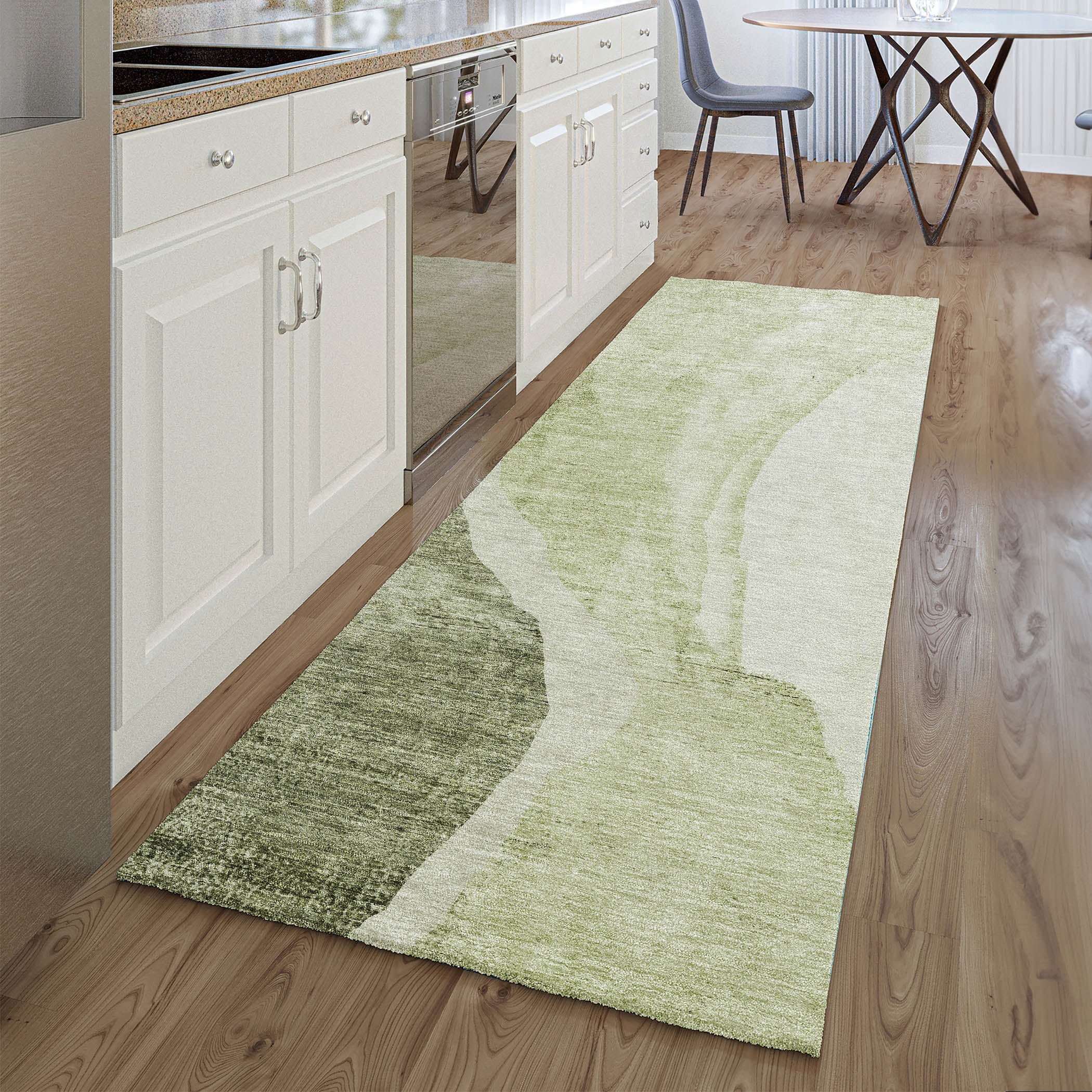 Seville Machine Washable Transitional Olive Green Rug 2'3" x 7'6" #shape_Runner
