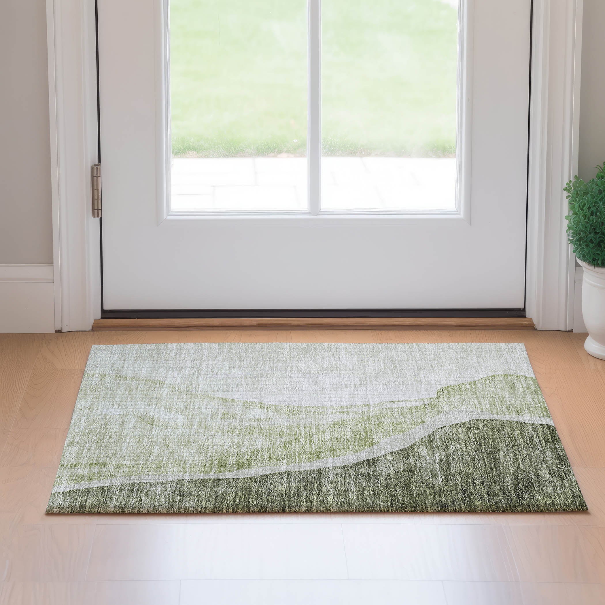 Seville Machine Washable Transitional Olive Green Rug 1'8" x 2'6" #shape_Rectangle