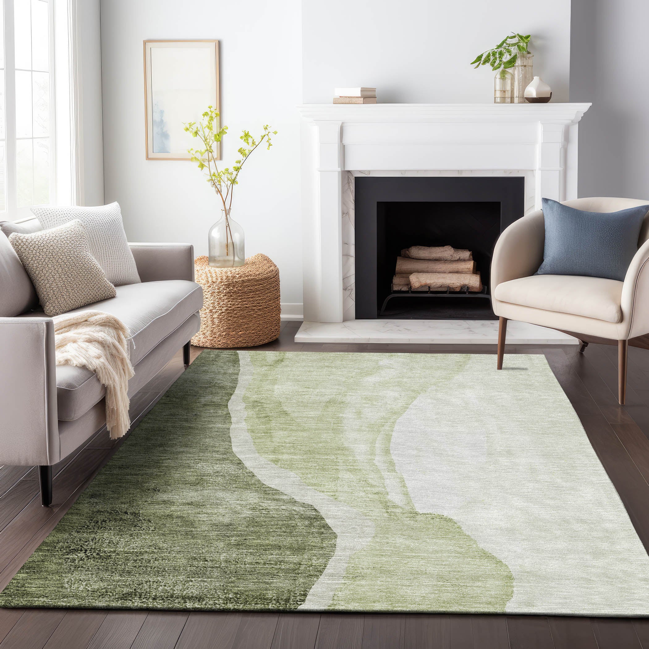 Seville Machine Washable Transitional Olive Green Rug 2'6" x 3'10" #shape_Rectangle