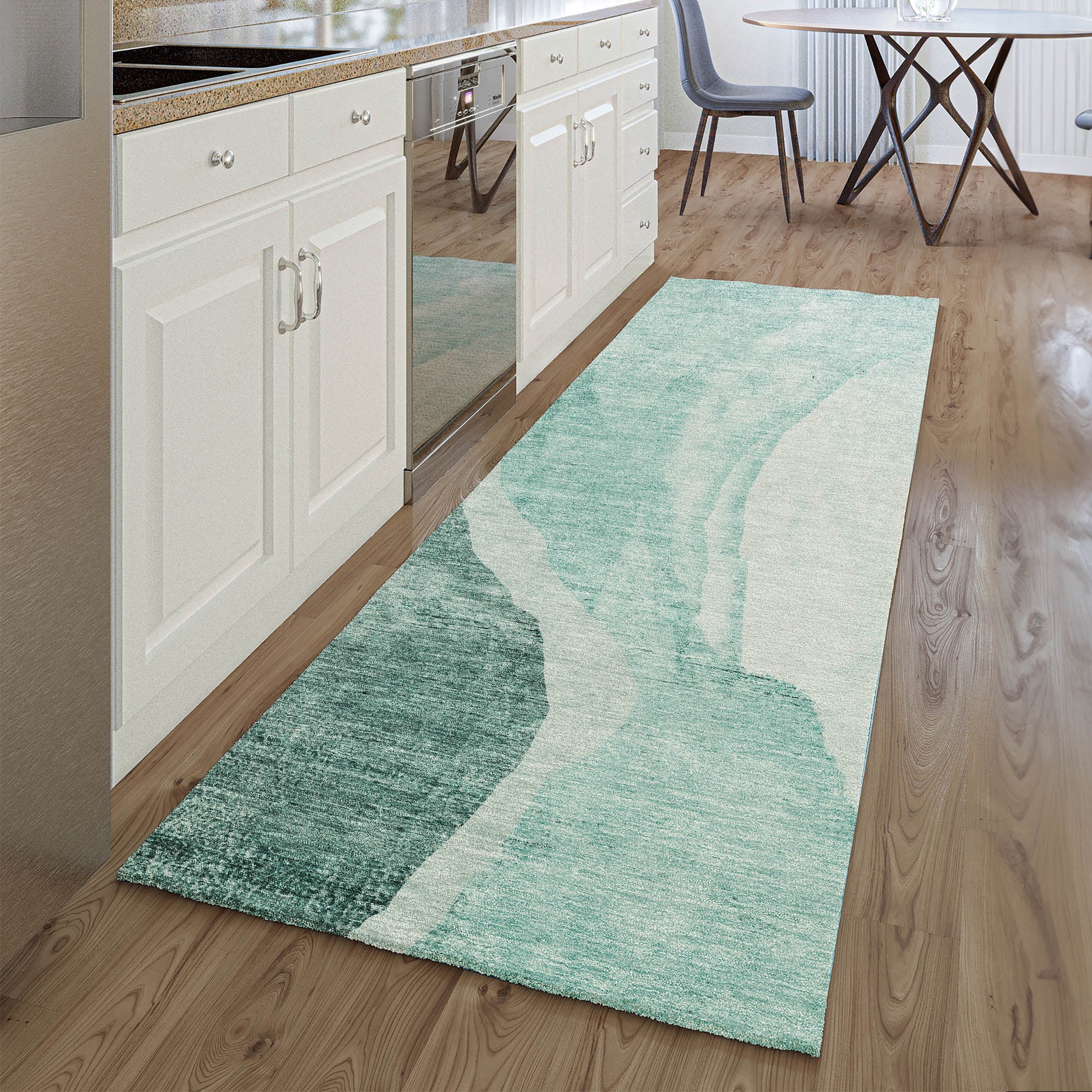 Seville Machine Washable Transitional Teal Rug 2'3" x 7'6" #shape_Runner