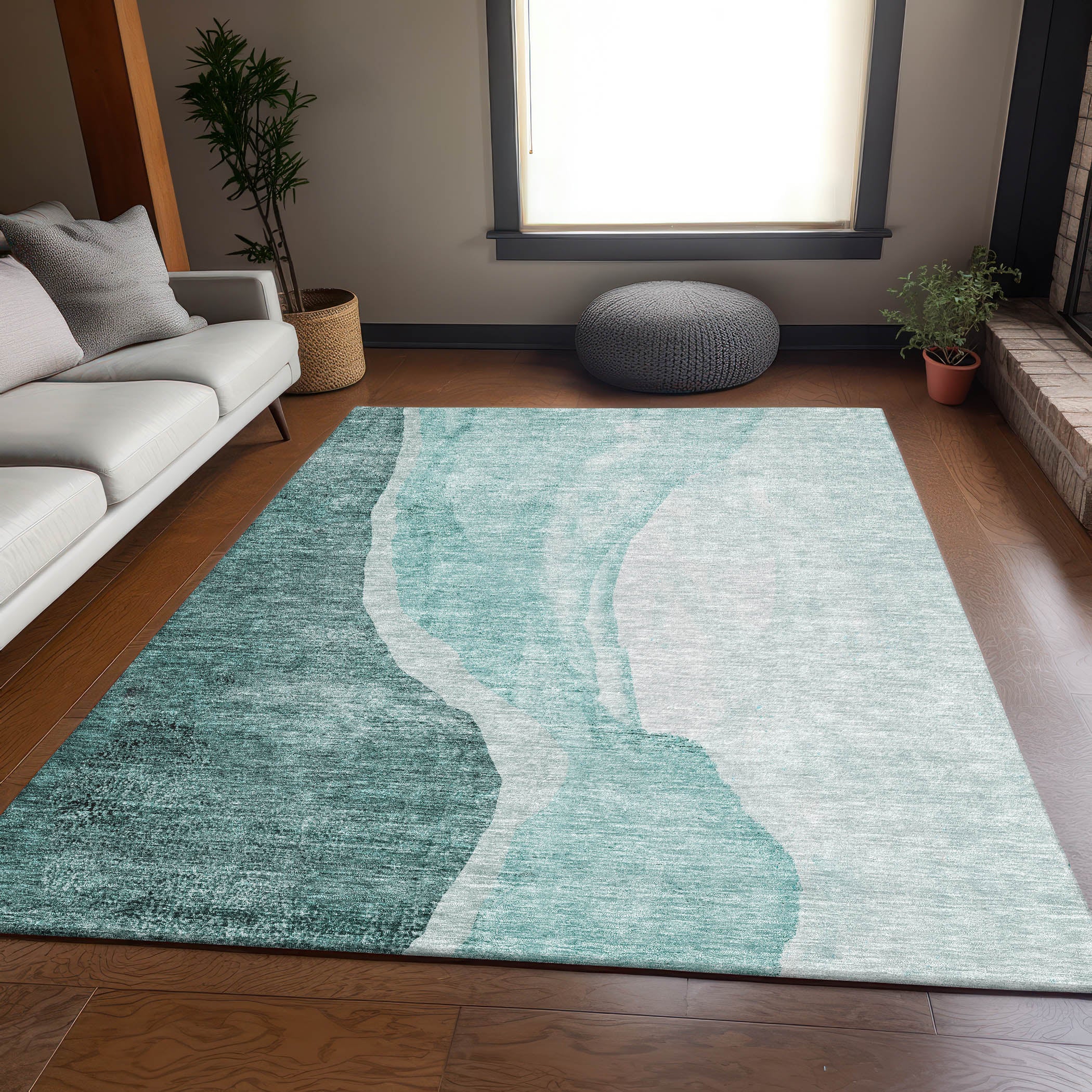 Seville Machine Washable Transitional Teal Rug 2'6" x 3'10" #shape_Rectangle