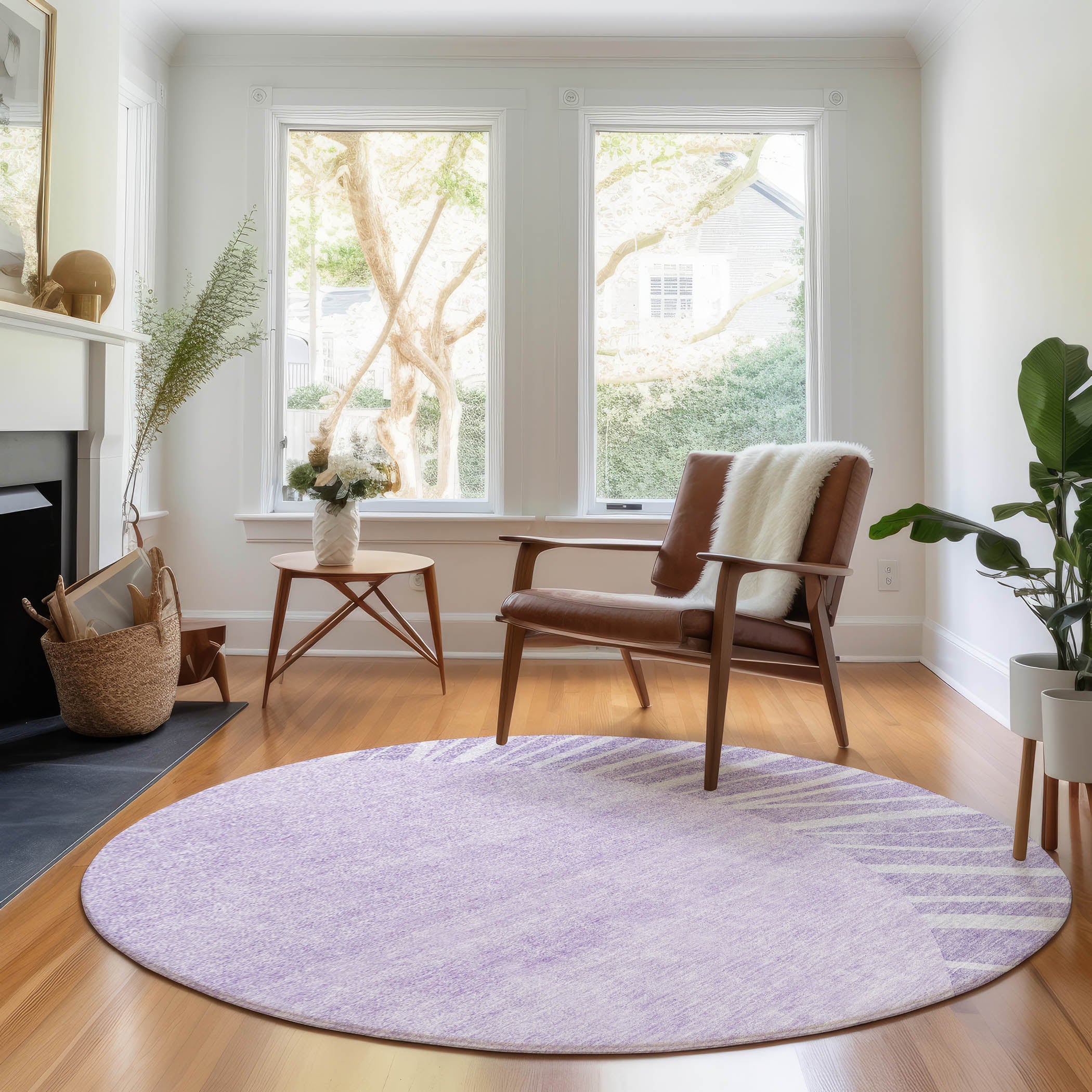 Ghent Machine Washable Transitional Lavender Purple Rug 8' x 8' #shape_Round