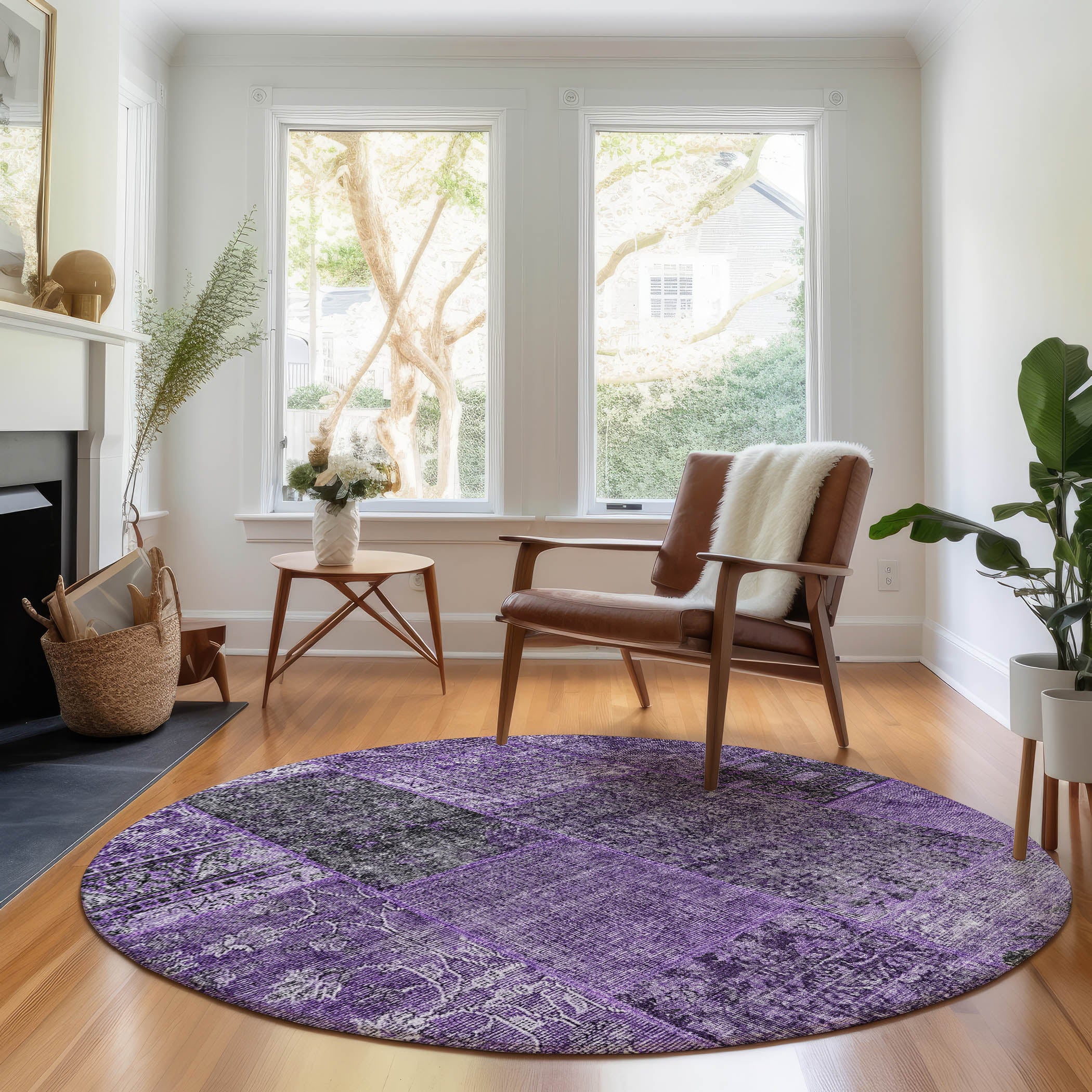 Sintra Machine Washable Transitional Eggplant Purple Rug 8' x 8' #shape_Round
