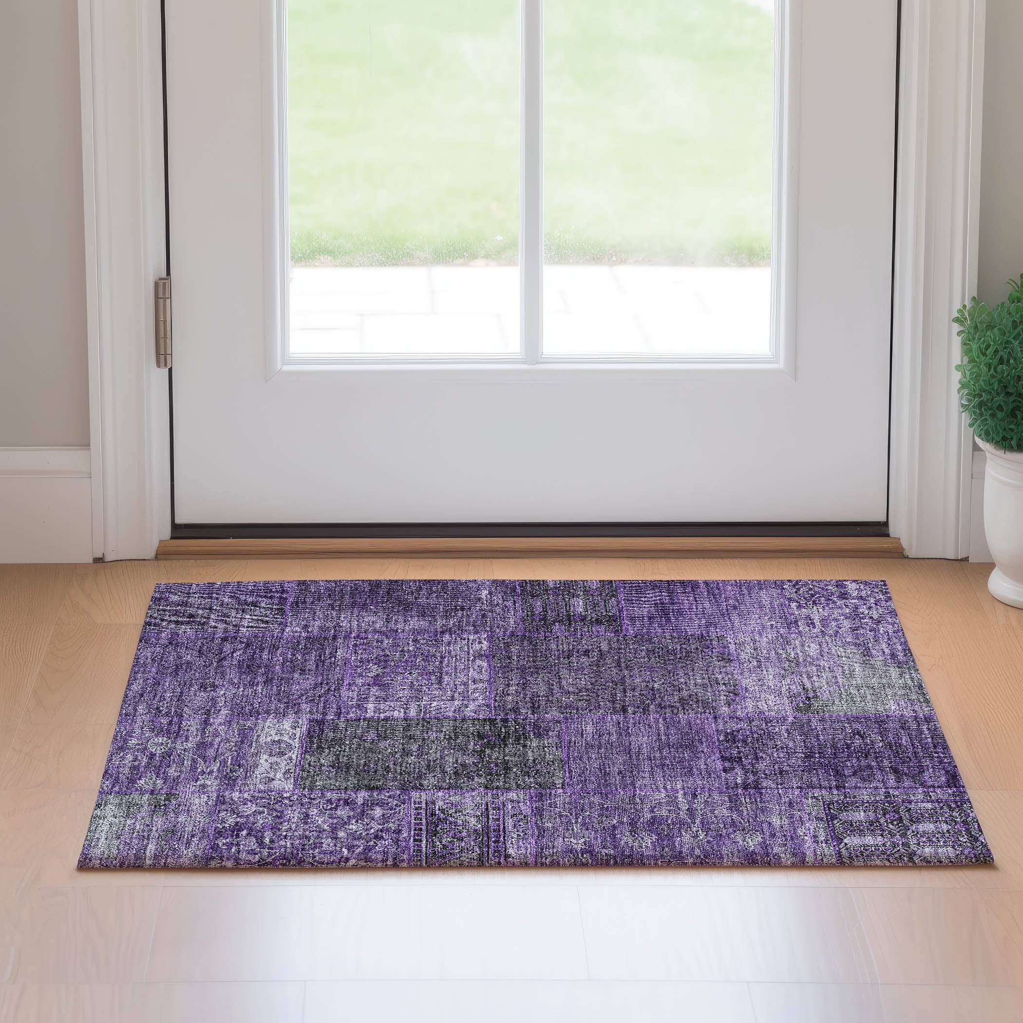 Sintra Machine Washable Transitional Eggplant Purple Rug 1'8" x 2'6" #shape_Rectangle