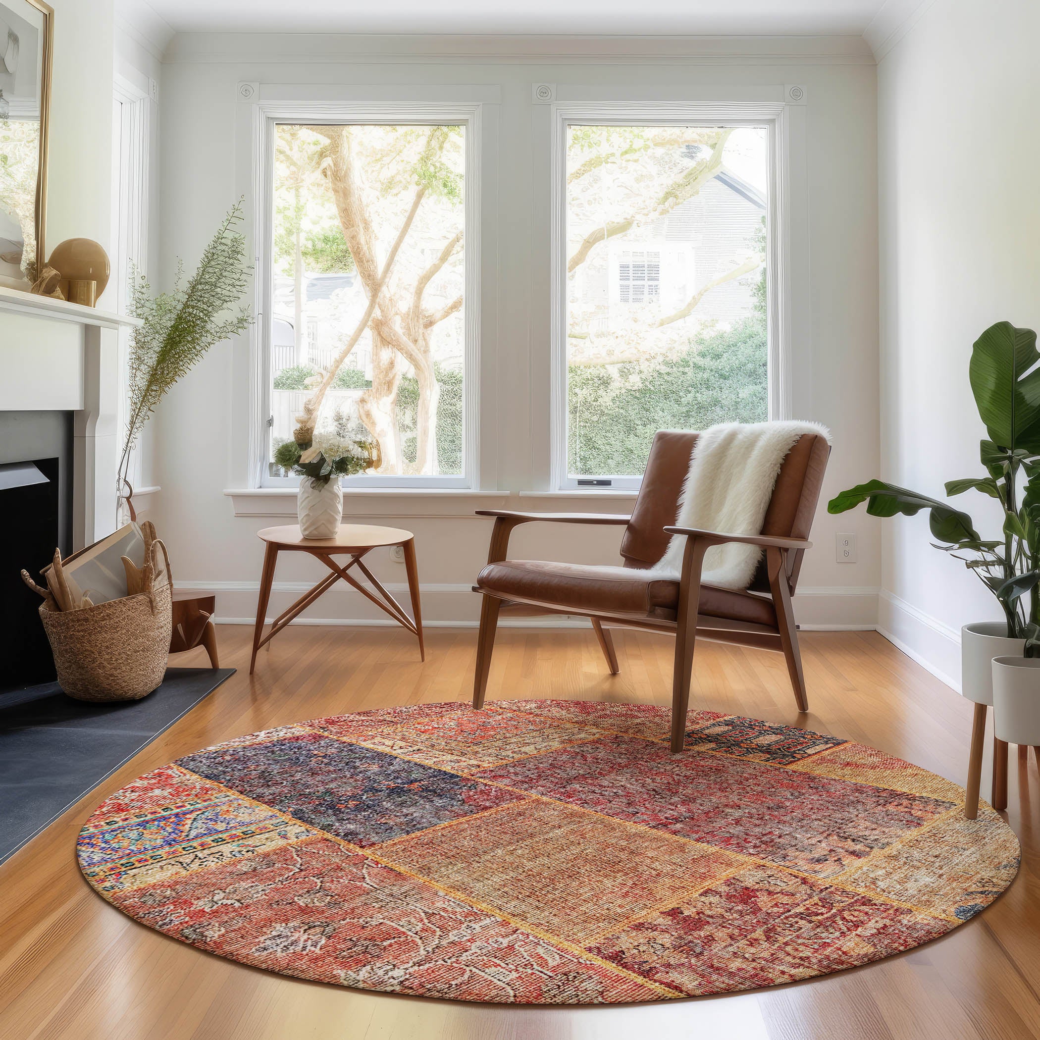 Sintra Machine Washable Transitional Red Rug 8' x 8' #shape_Round
