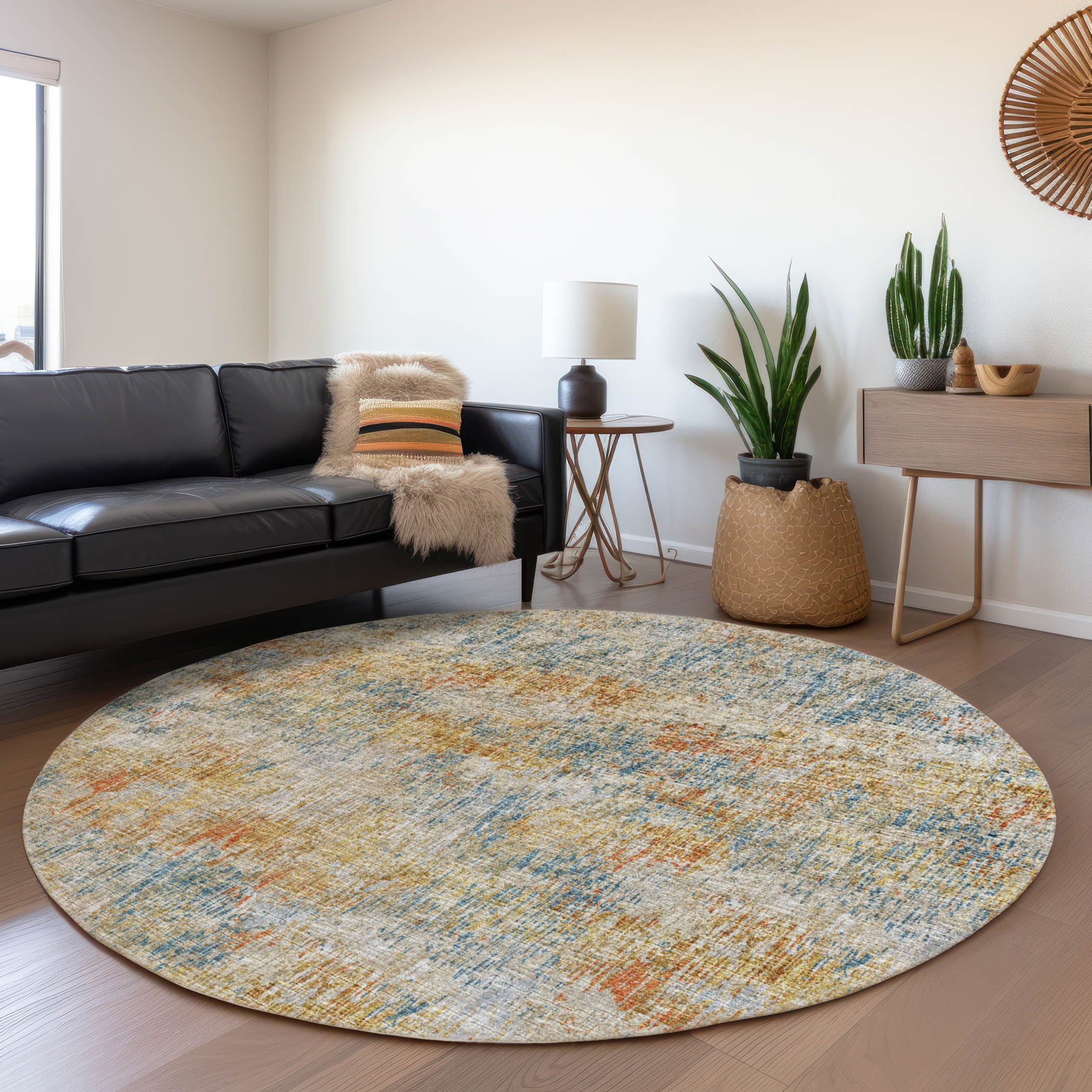 Bruges Machine Washable Transitional Gilded Multi Rug 8' x 8' #shape_Round