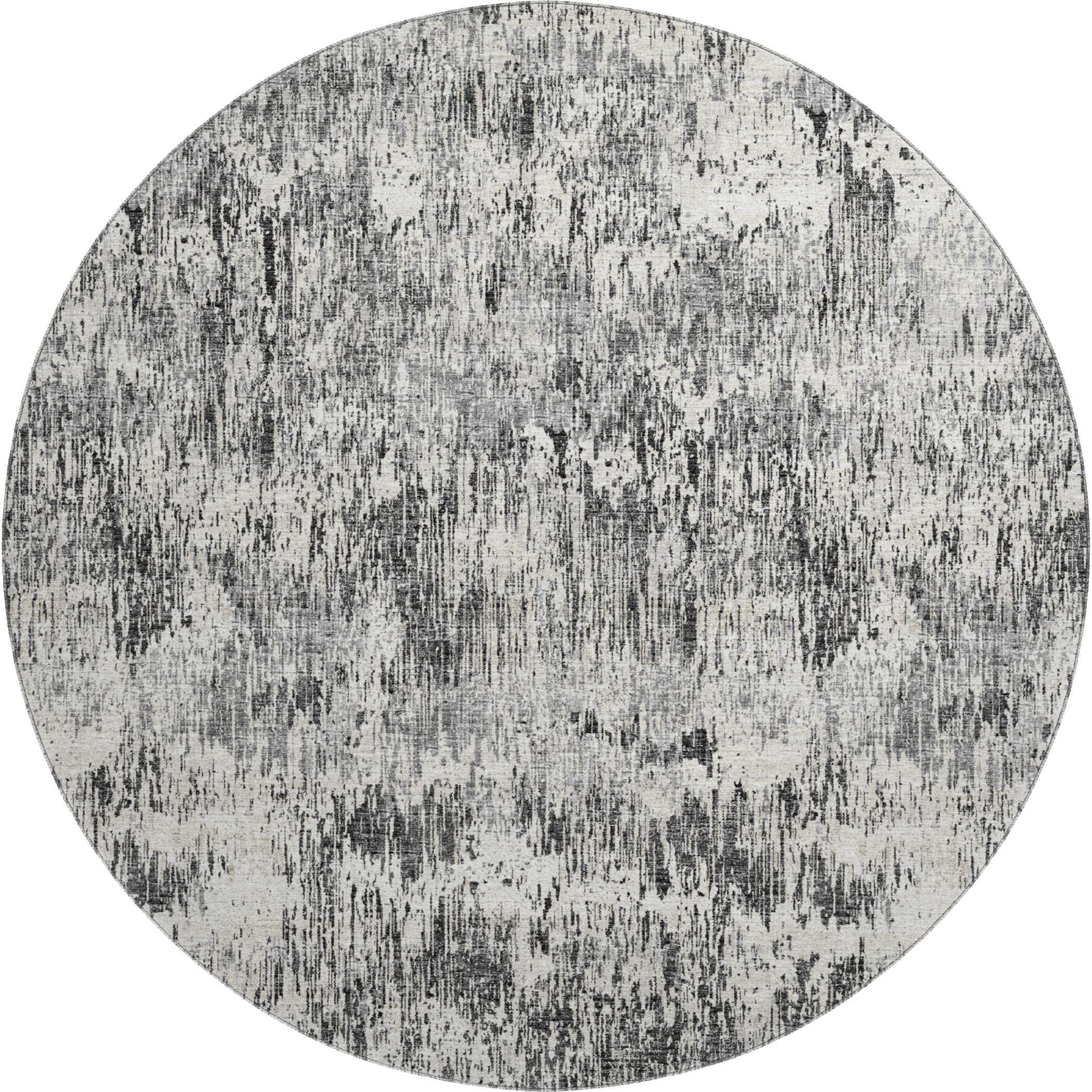 Bruges Machine Washable Transitional Gray Black Rug 8' x 8' #shape_Round