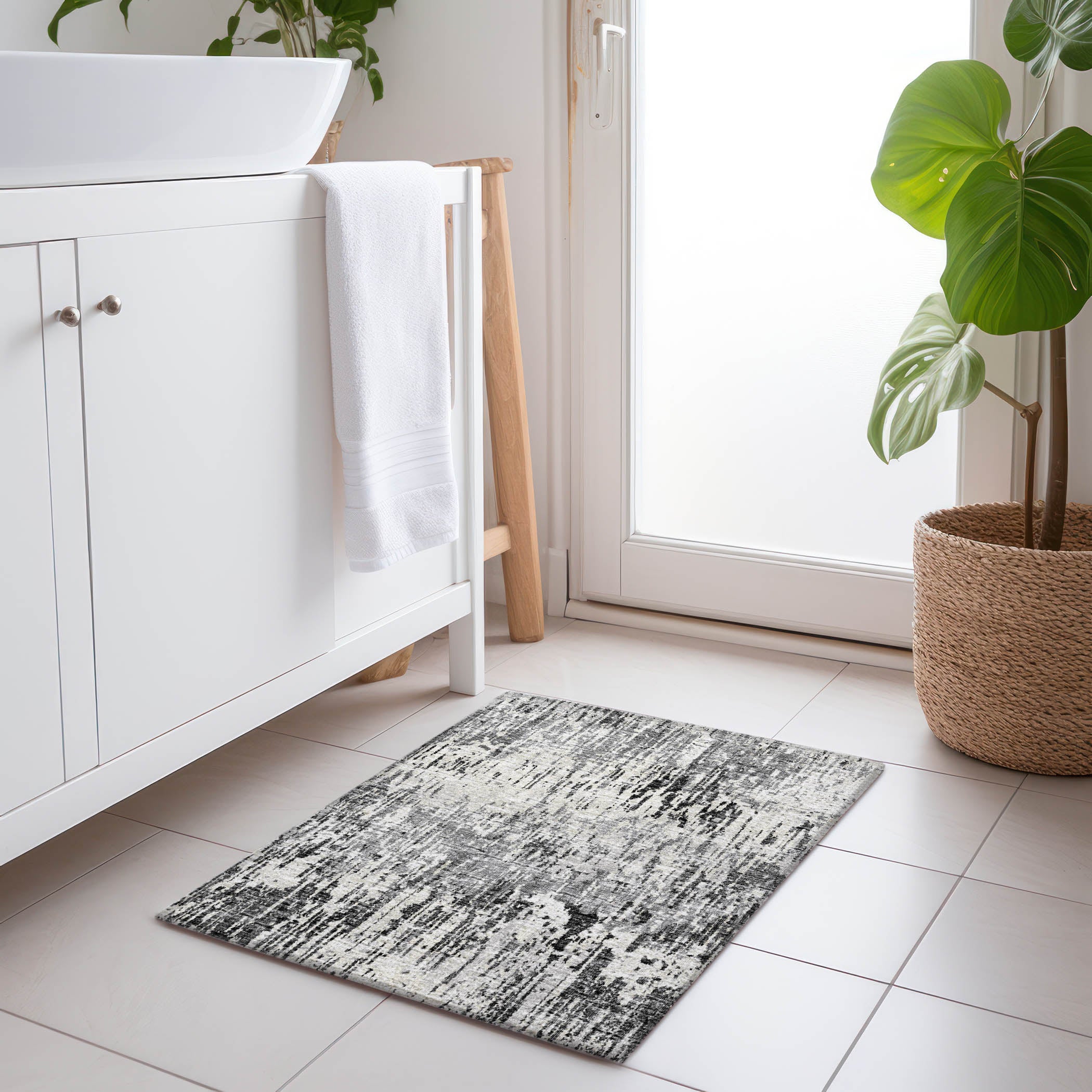 Bruges Machine Washable Transitional Gray Black Rug 1'8" x 2'6" #shape_Rectangle