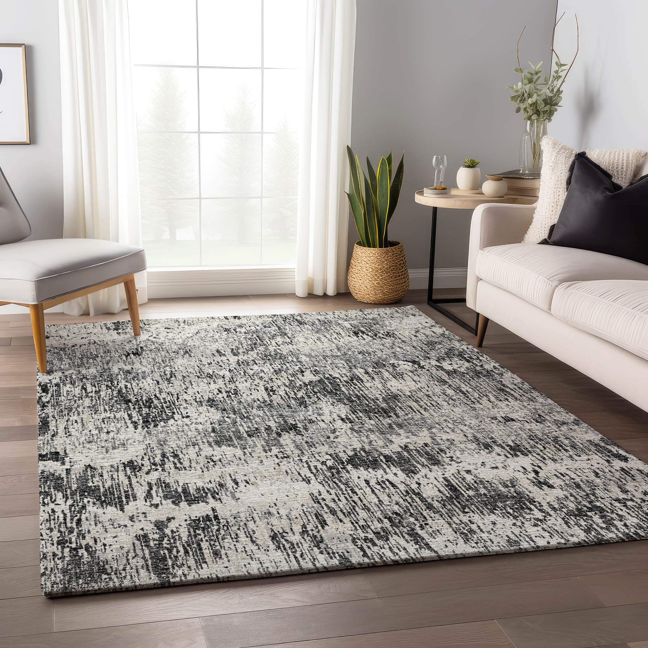 Bruges Machine Washable Transitional Gray Black Rug 2'6" x 3'10" #shape_Rectangle