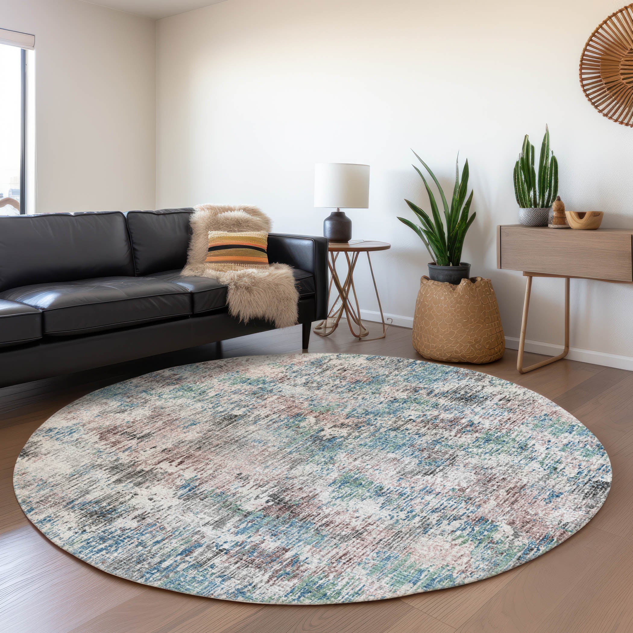 Bruges Machine Washable Transitional Multi Rug 8' x 8' #shape_Round