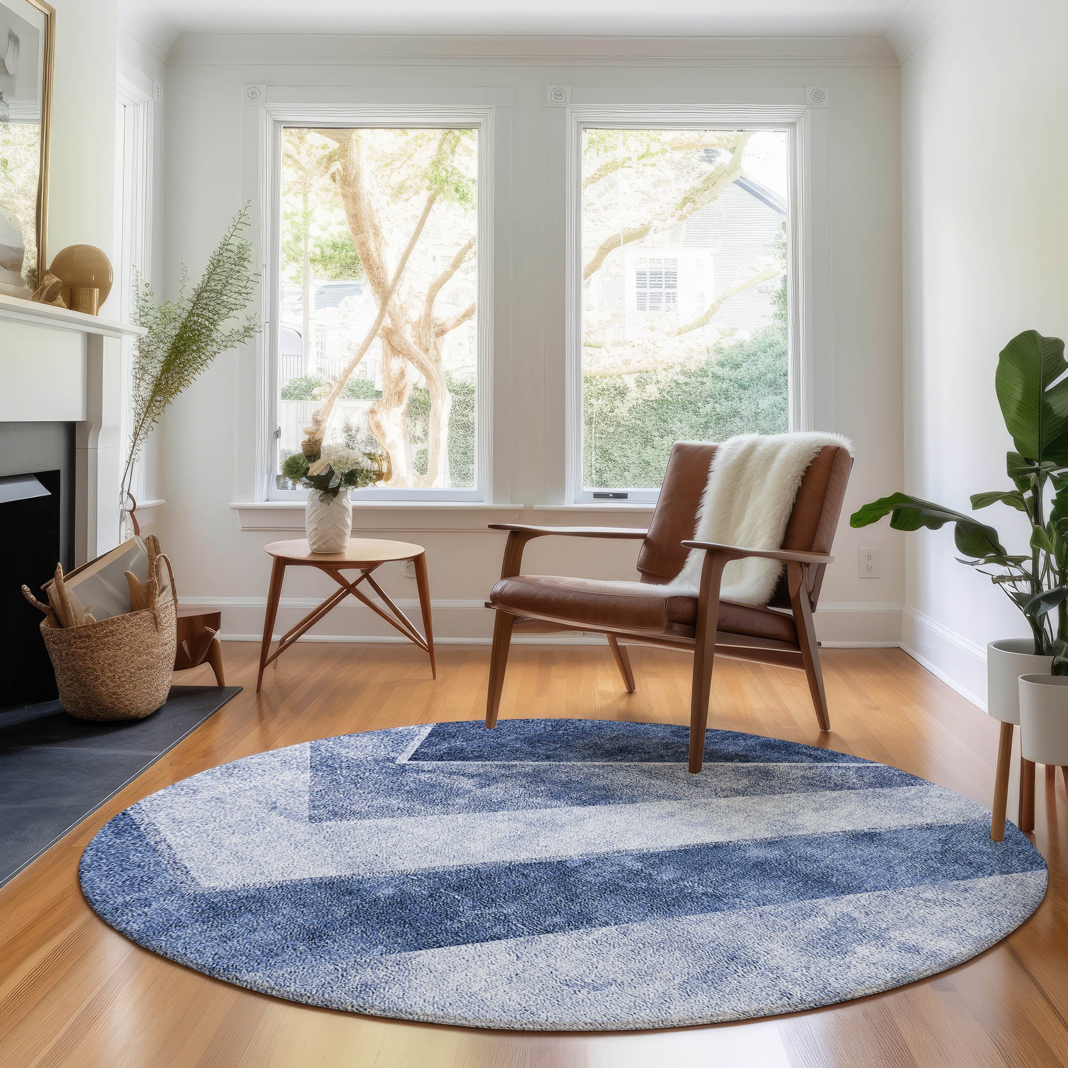 Lucerne Machine Washable Transitional Blue Rug 8' x 8' #shape_Round